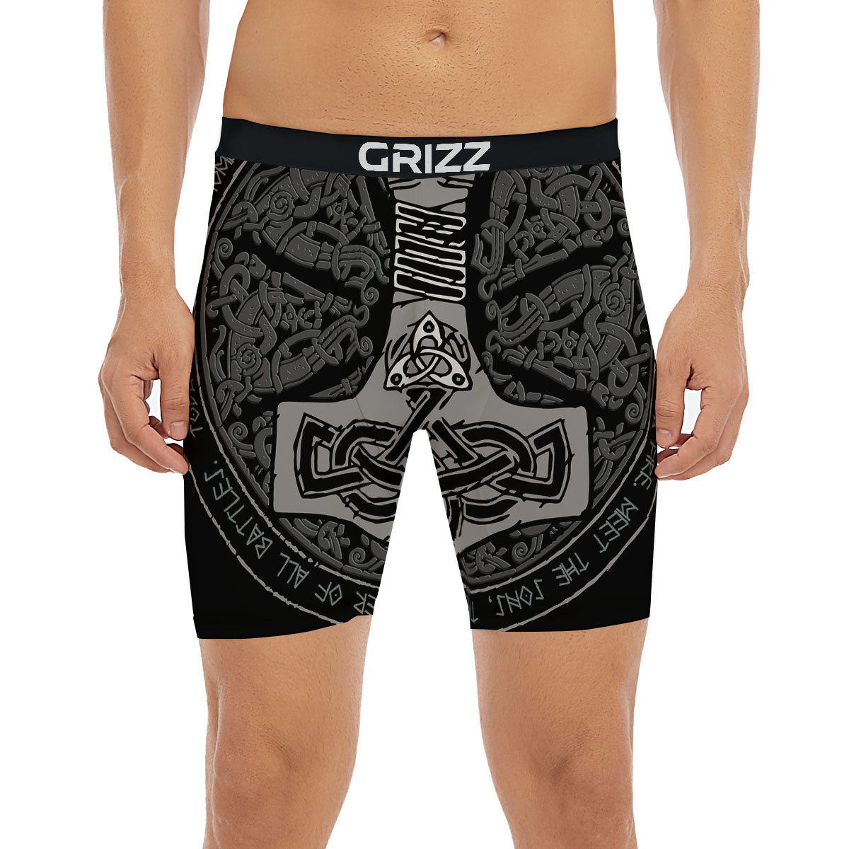 Runes Scandinavian And Mjolnir Print Boxer Briefs-grizzshop
