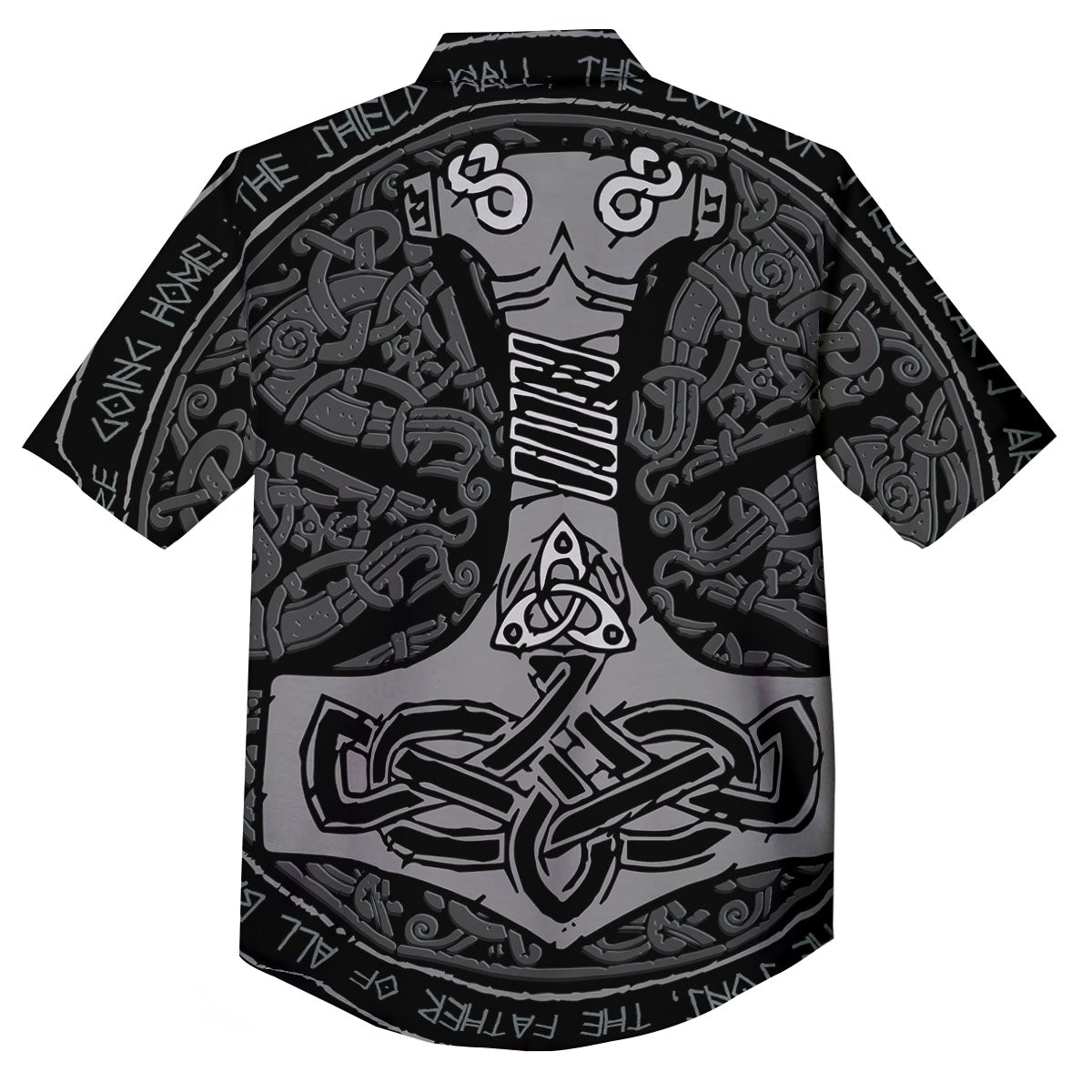Runes Scandinavian And Mjolnir Print Button Up Shirt-grizzshop