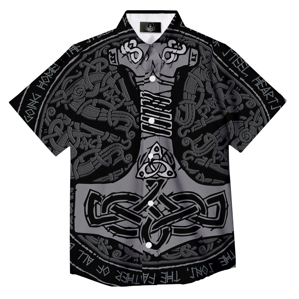 Runes Scandinavian And Mjolnir Print Button Up Shirt-grizzshop