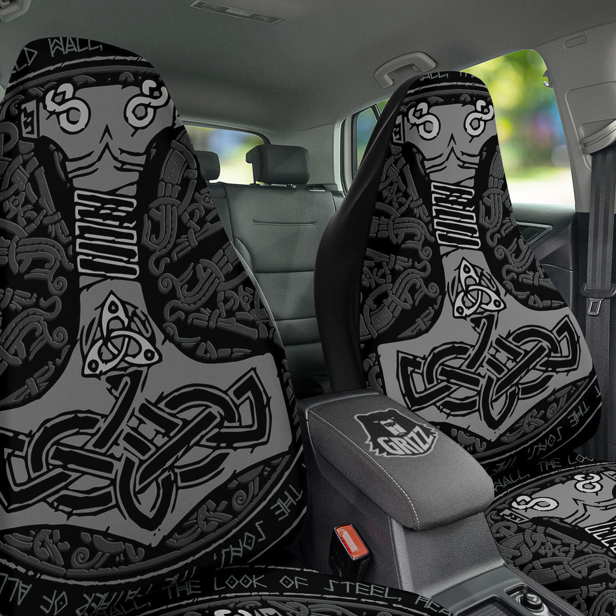 Runes Scandinavian And Mjolnir Print Car Seat Covers-grizzshop