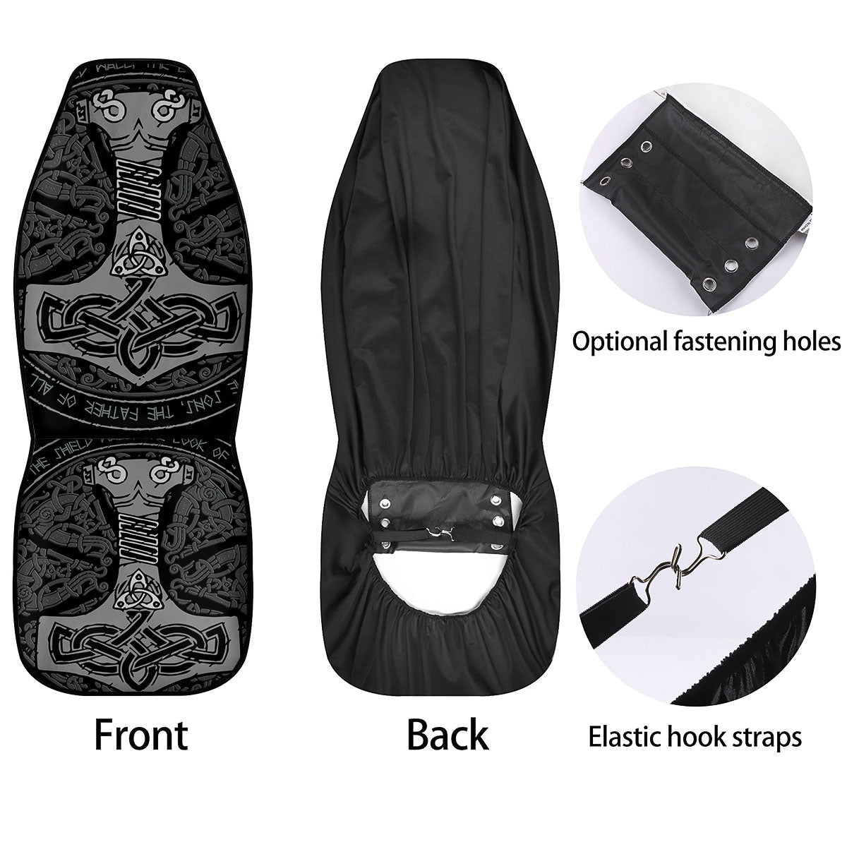 Runes Scandinavian And Mjolnir Print Car Seat Covers-grizzshop