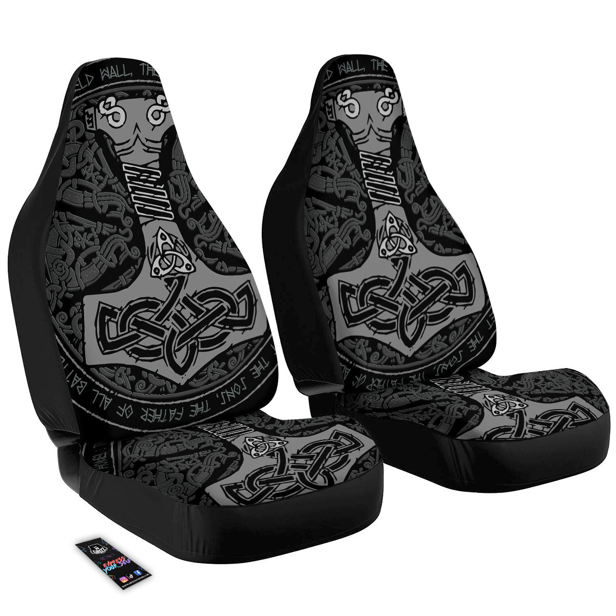 Runes Scandinavian And Mjolnir Print Car Seat Covers-grizzshop