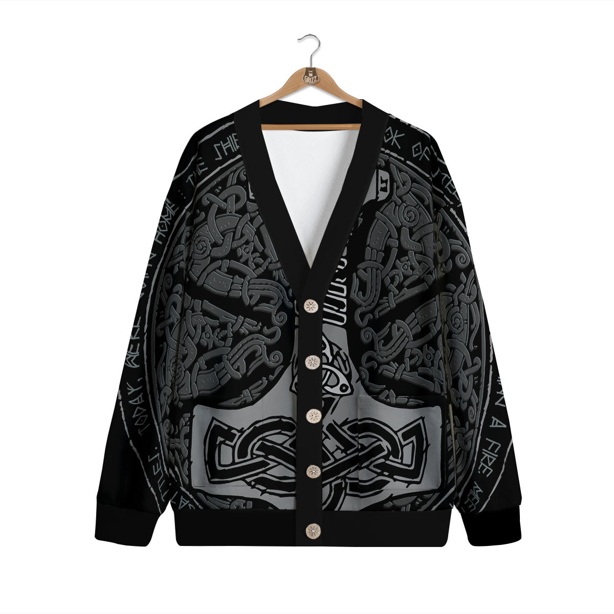 Runes Scandinavian And Mjolnir Print Cardigan-grizzshop