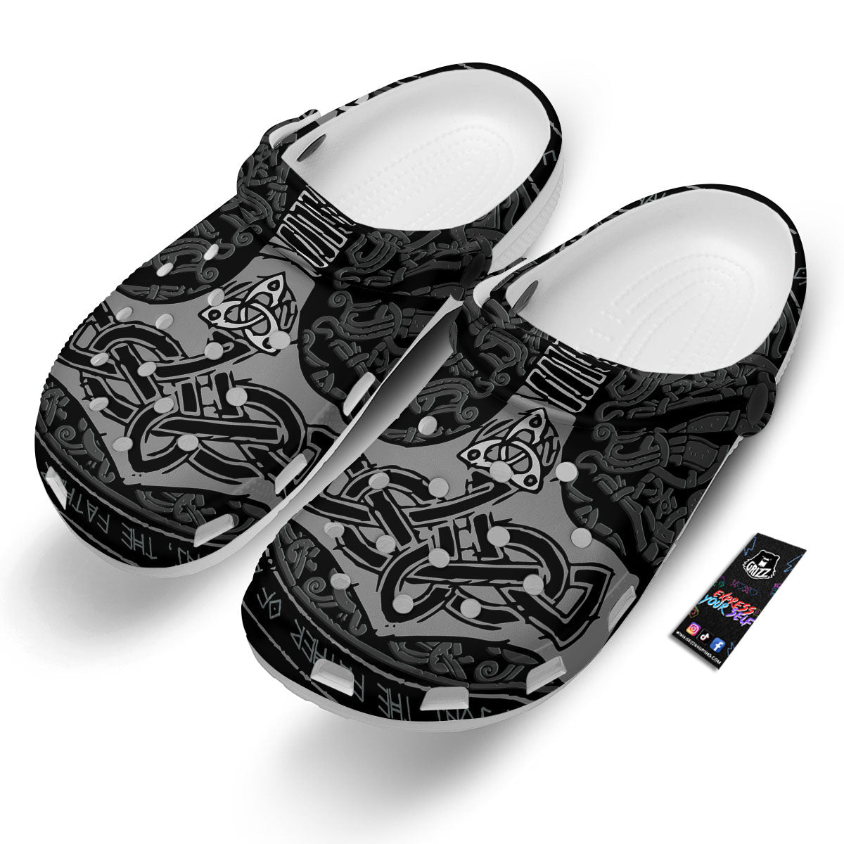 Runes Scandinavian And Mjolnir Print Clog-grizzshop