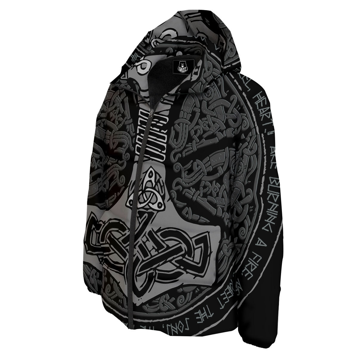 Runes Scandinavian And Mjolnir Print Down Jacket-grizzshop