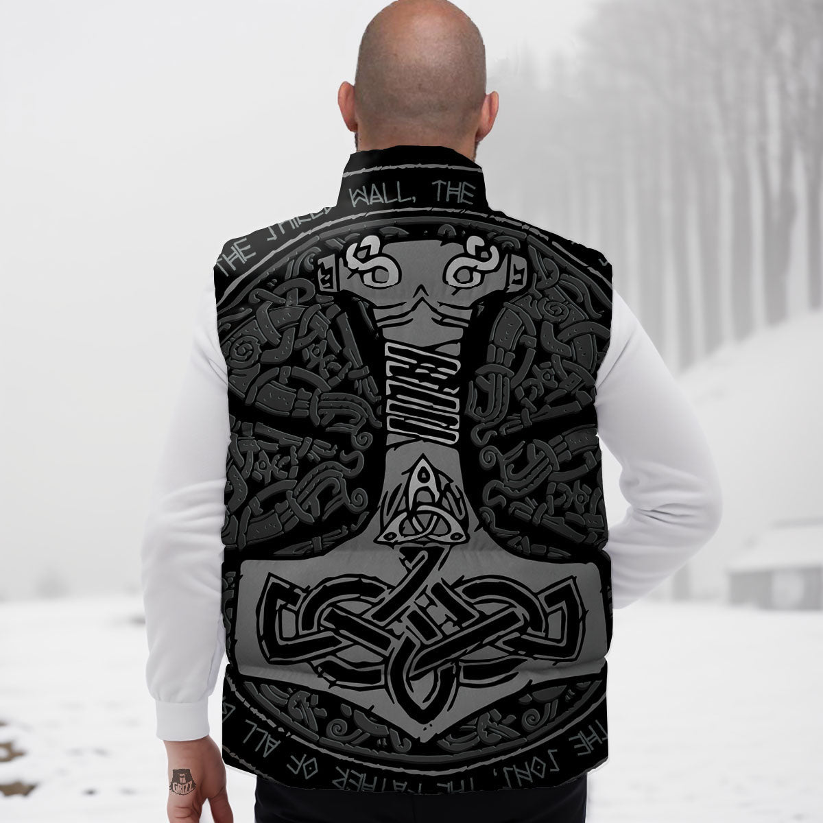 Runes Scandinavian And Mjolnir Print Down Vest