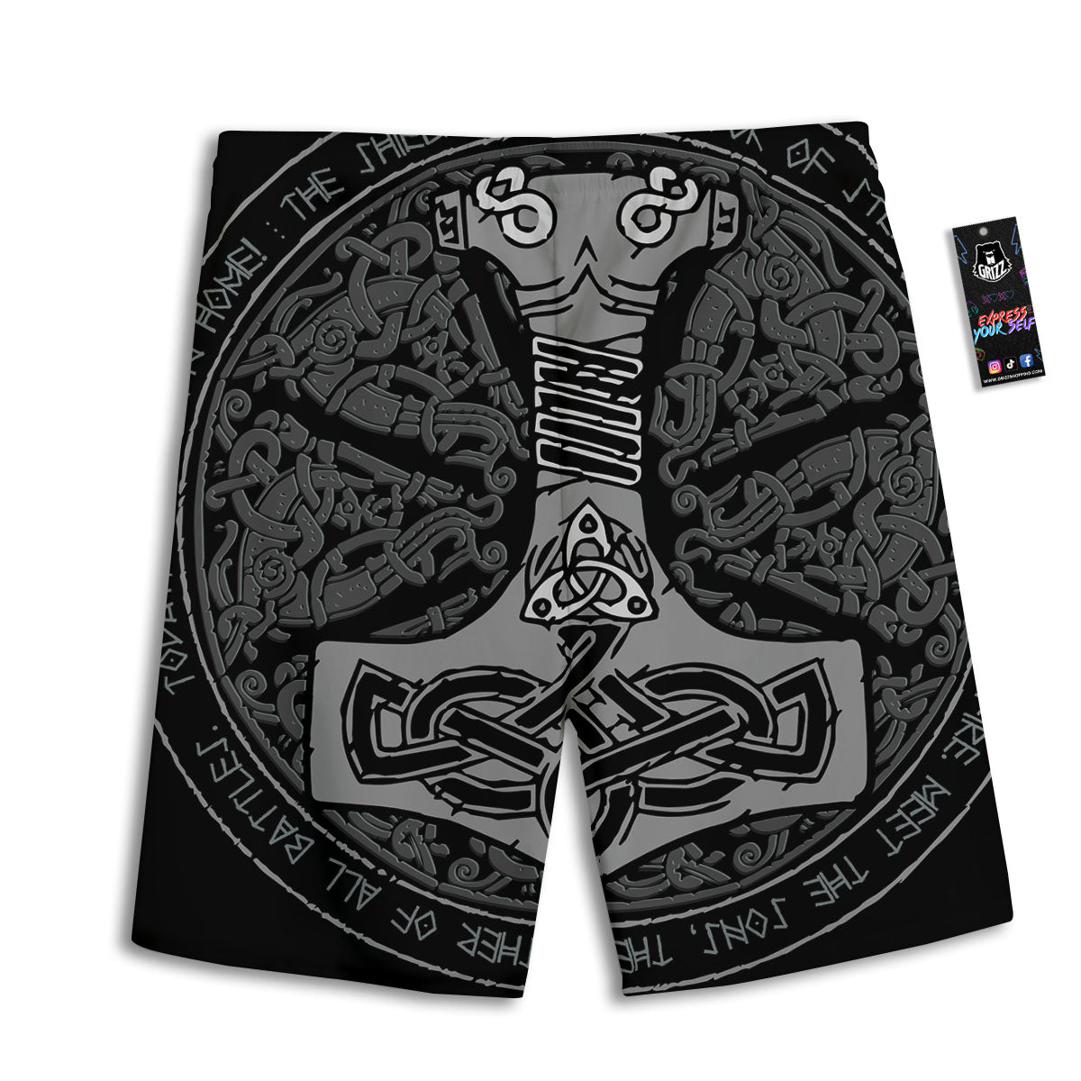 Runes Scandinavian And Mjolnir Print Men's Athletic Shorts