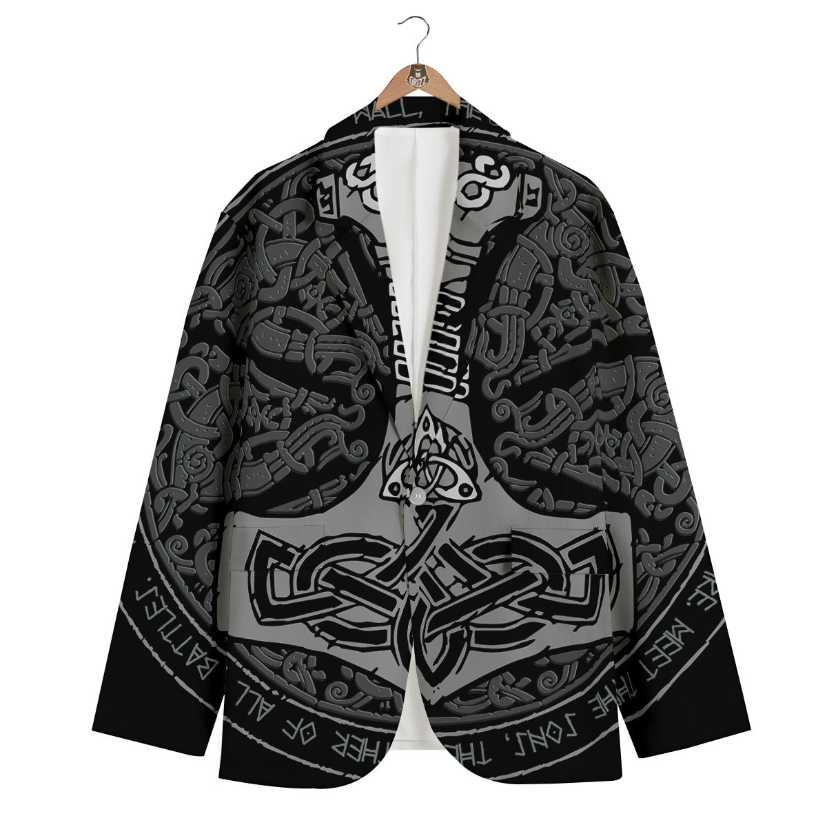 Runes Scandinavian And Mjolnir Print Men's Blazer-grizzshop