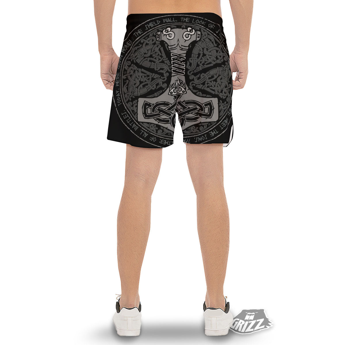 Runes Scandinavian And Mjolnir Print Men's Gym Shorts-grizzshop