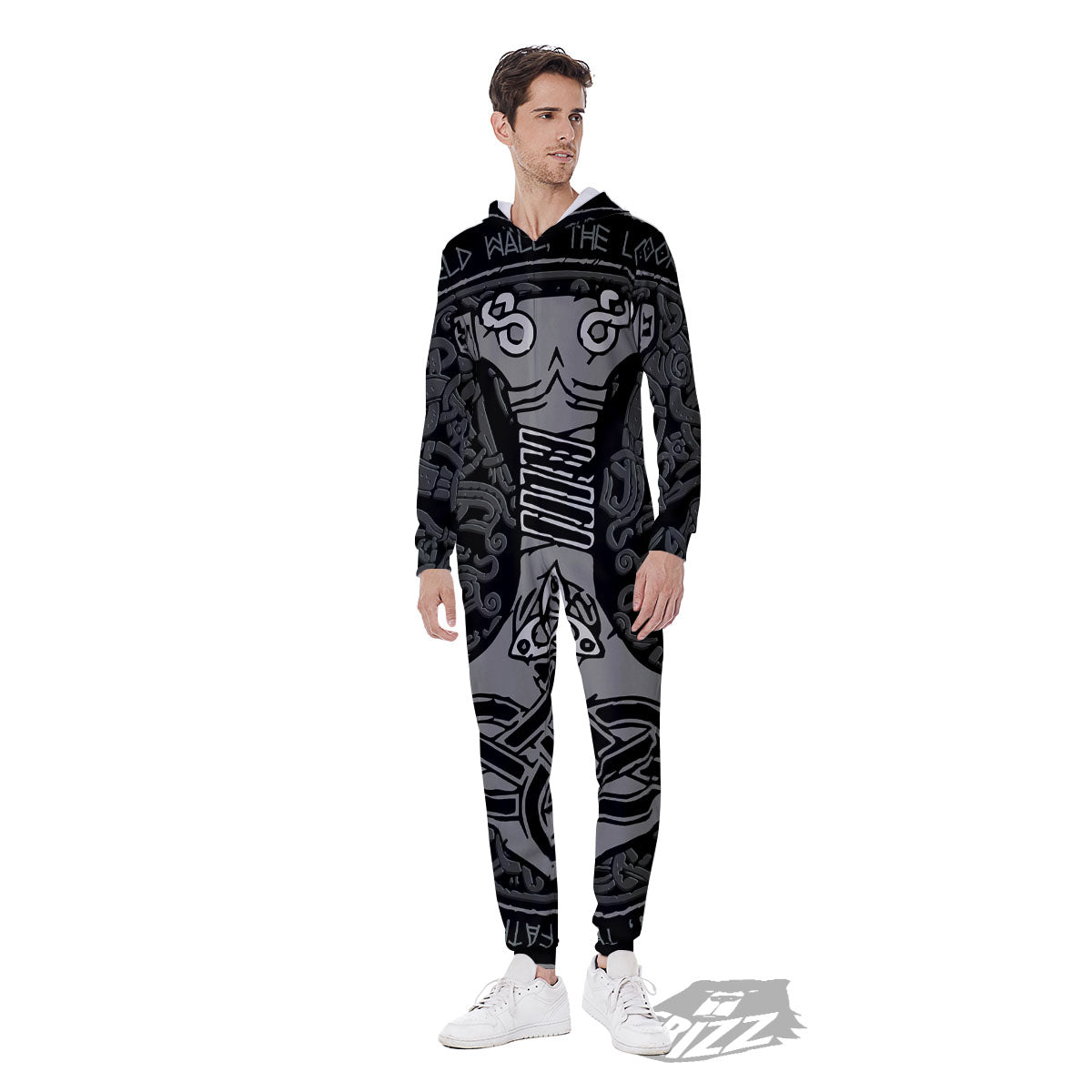 Runes Scandinavian And Mjolnir Print Men's Jumpsuit-grizzshop