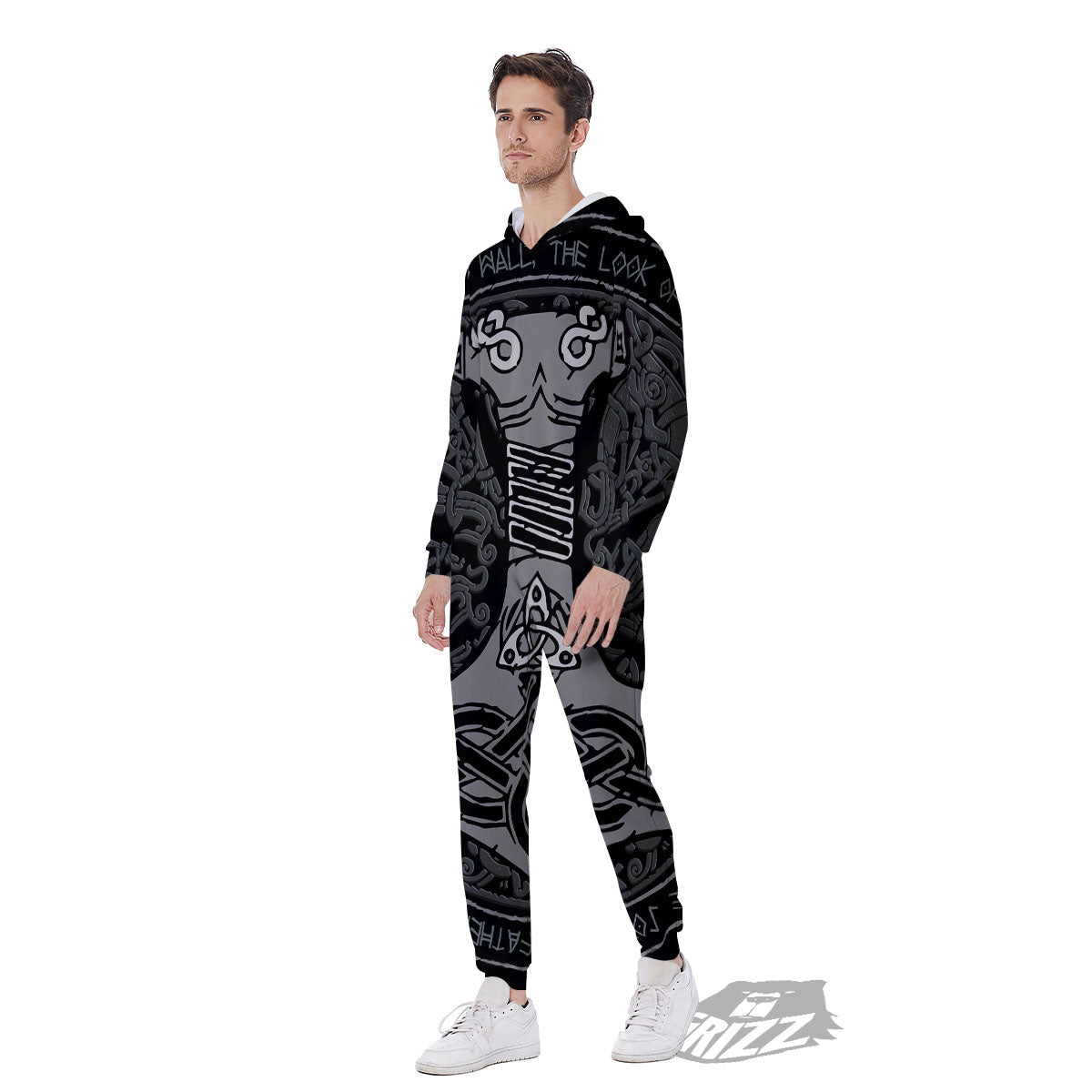 Runes Scandinavian And Mjolnir Print Men's Jumpsuit-grizzshop