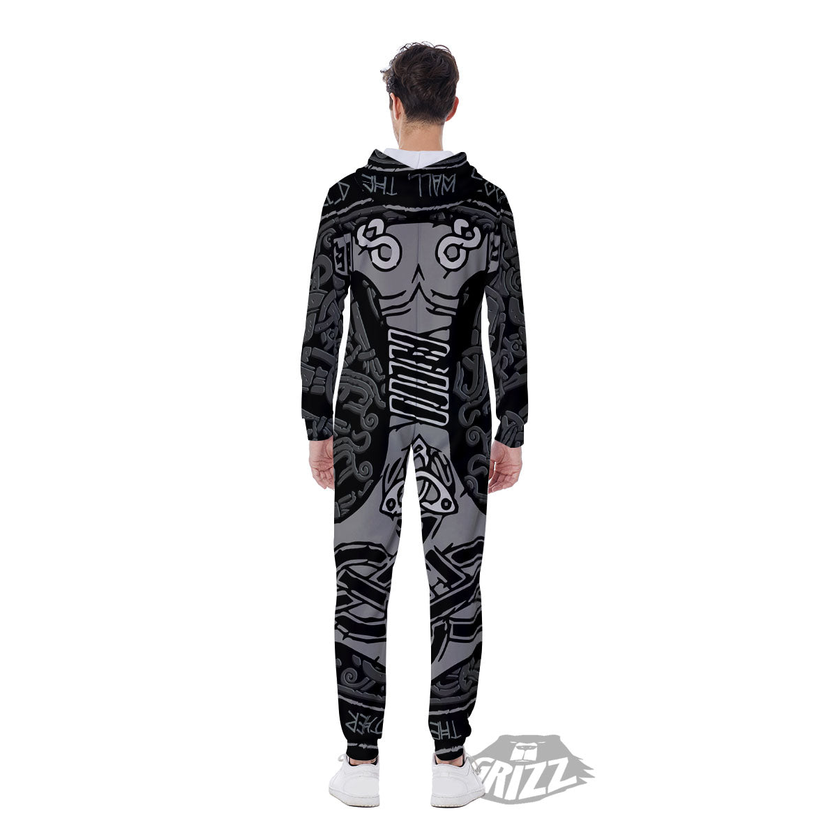 Runes Scandinavian And Mjolnir Print Men's Jumpsuit-grizzshop
