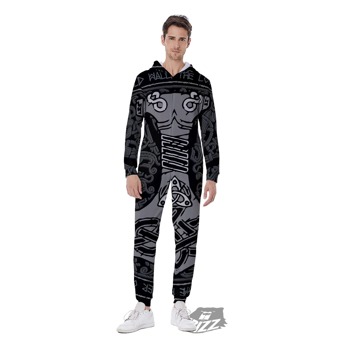 Runes Scandinavian And Mjolnir Print Men's Jumpsuit-grizzshop
