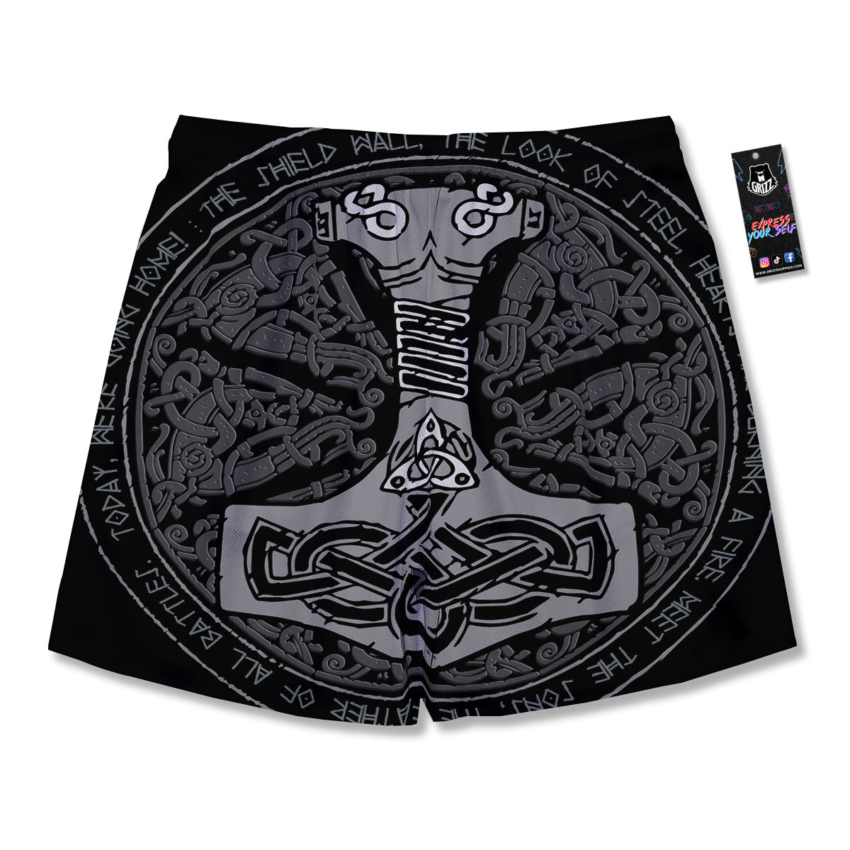 Runes Scandinavian And Mjolnir Print Men's Running Shorts-grizzshop