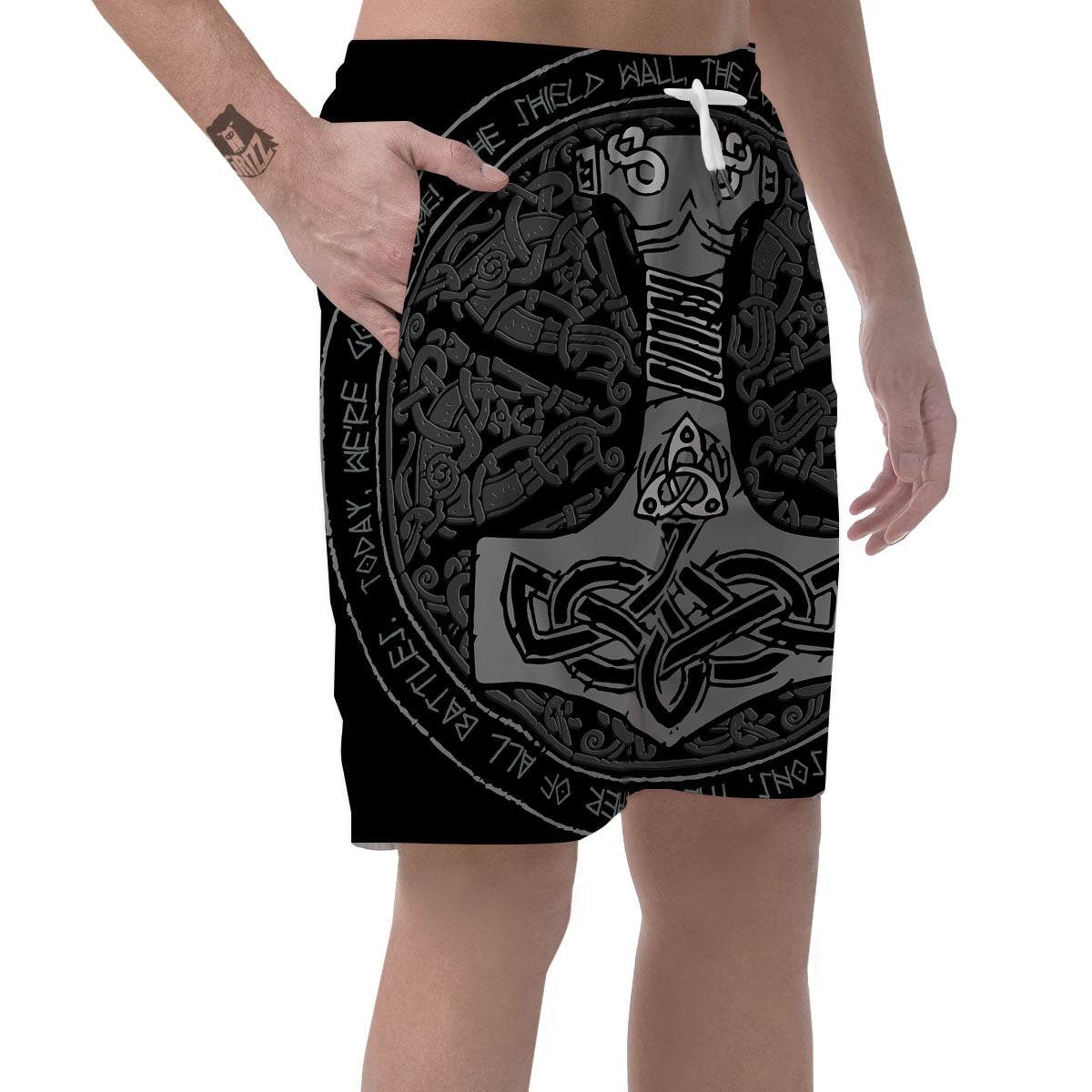 Runes Scandinavian And Mjolnir Print Men's Shorts-grizzshop