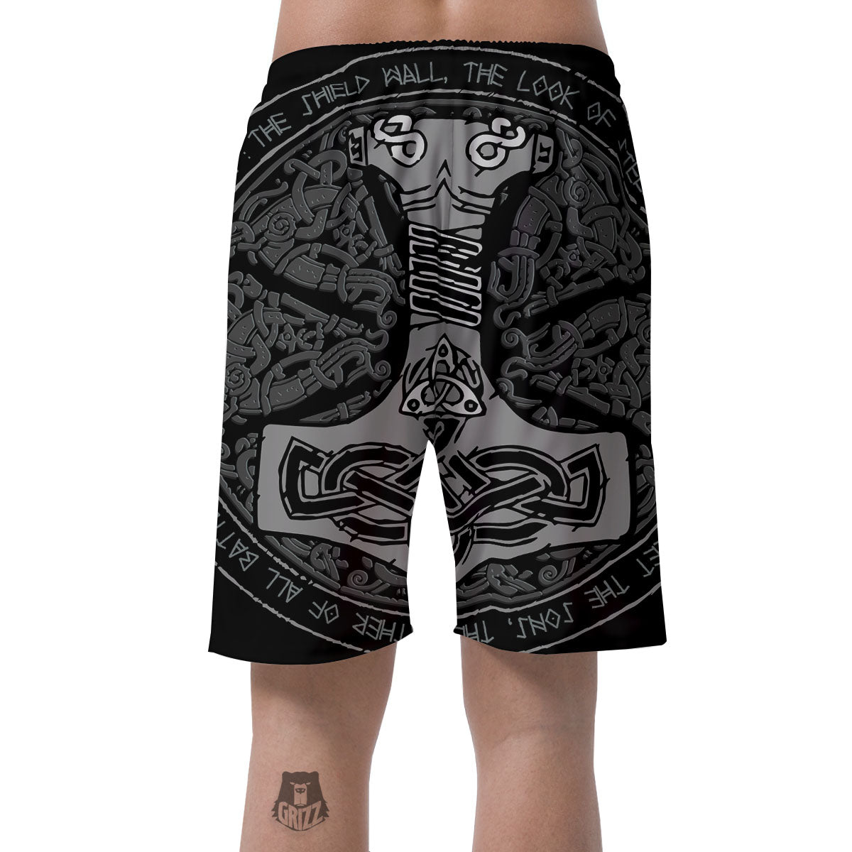 Runes Scandinavian And Mjolnir Print Men's Shorts-grizzshop
