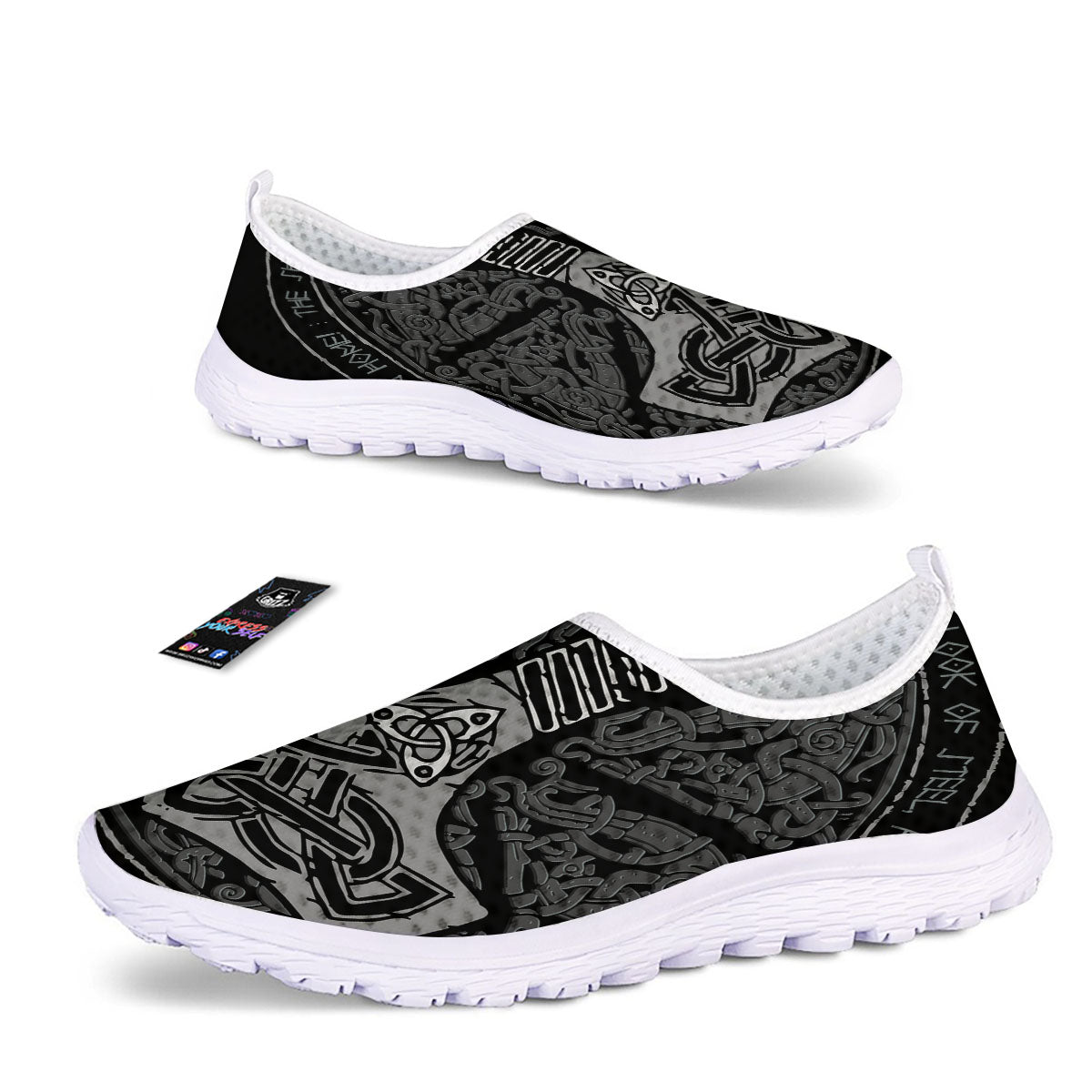 Runes Scandinavian And Mjolnir Print Nurse Shoes-grizzshop