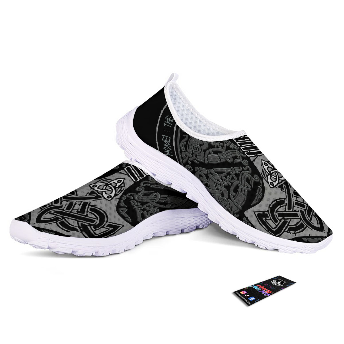 Runes Scandinavian And Mjolnir Print Nurse Shoes-grizzshop