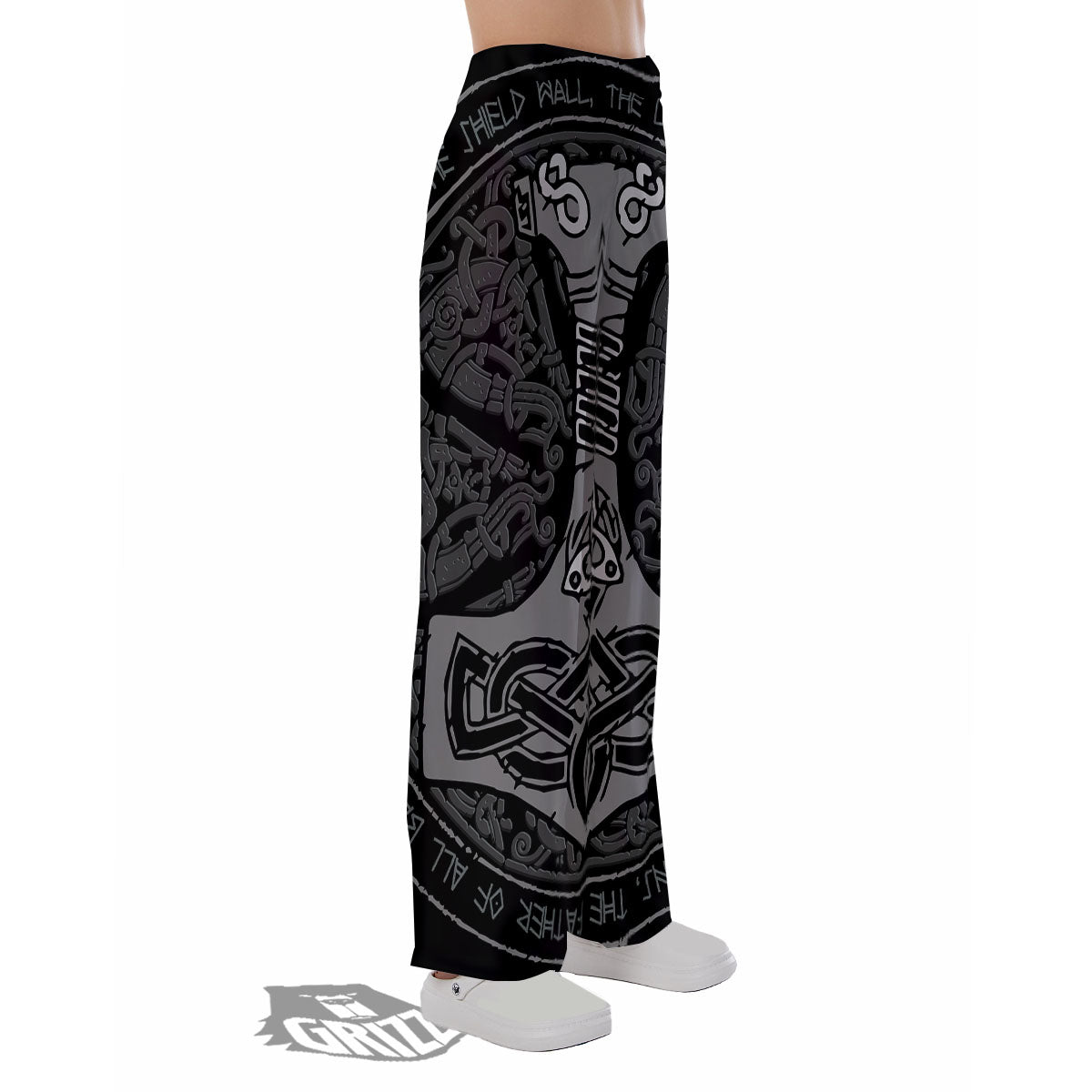 Runes Scandinavian And Mjolnir Print Pajama Pants-grizzshop