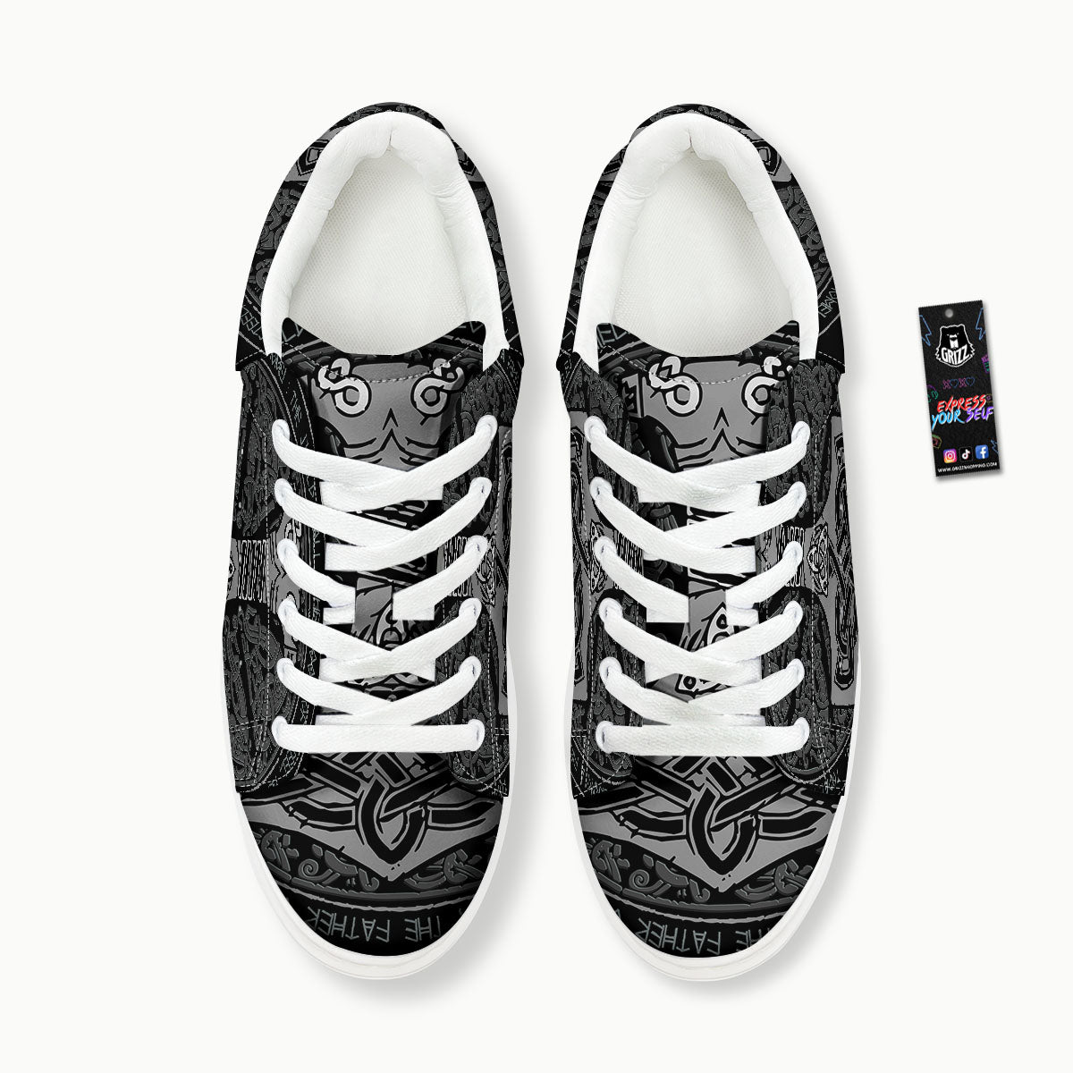 Runes Scandinavian And Mjolnir Print Platform Shoes-grizzshop