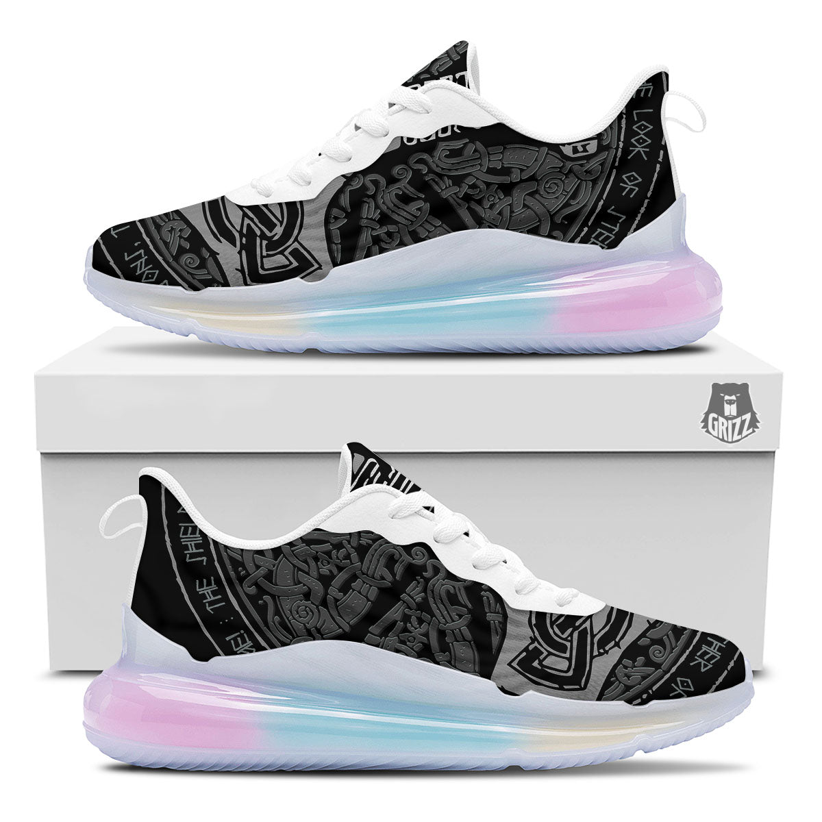 Runes Scandinavian And Mjolnir Print Running Sneakers-grizzshop