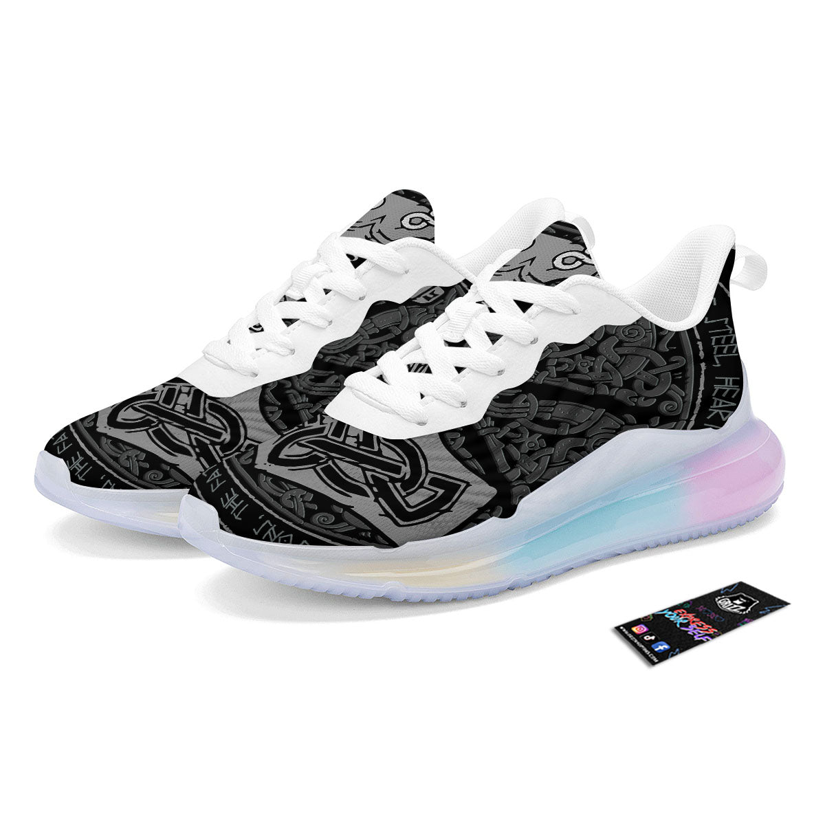 Runes Scandinavian And Mjolnir Print Running Sneakers-grizzshop