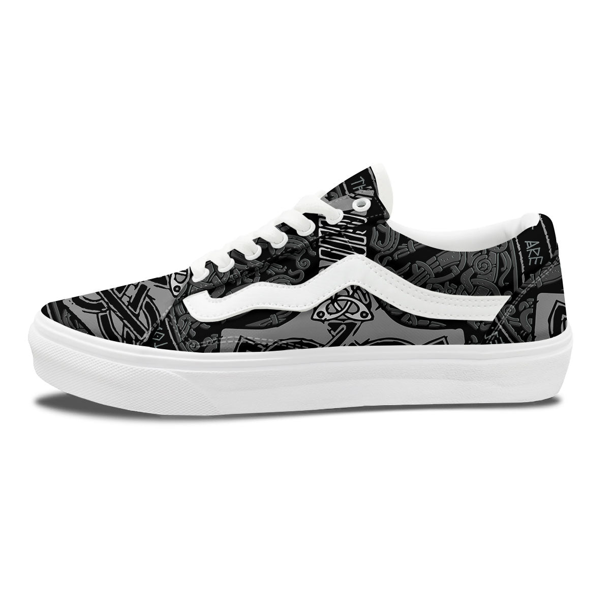Runes Scandinavian And Mjolnir Print Skate Shoes-grizzshop