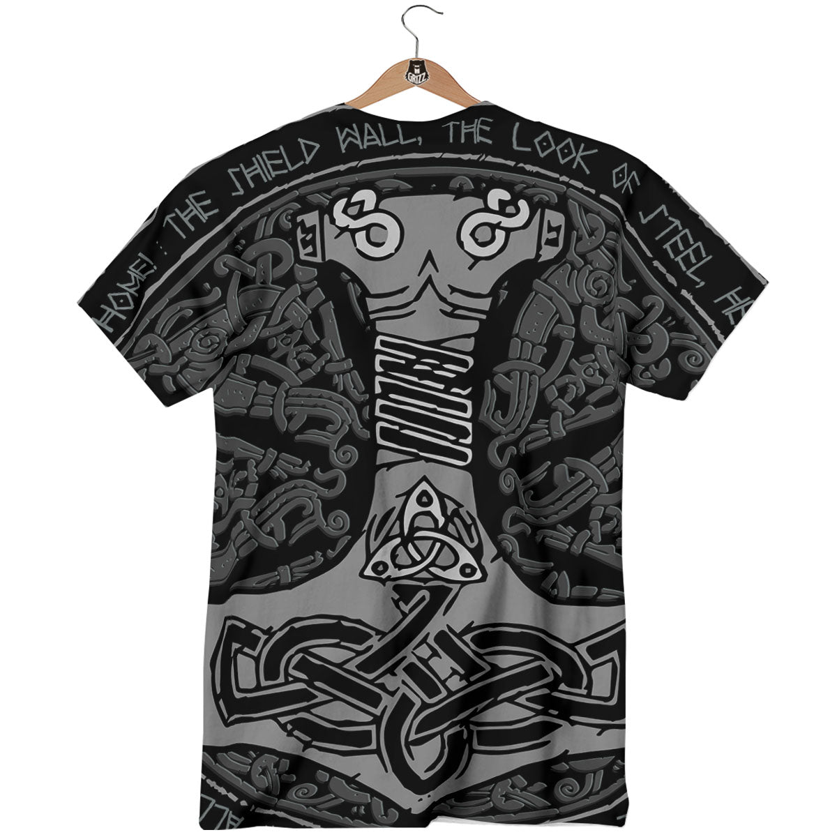 Runes Scandinavian And Mjolnir Print T-Shirt-grizzshop