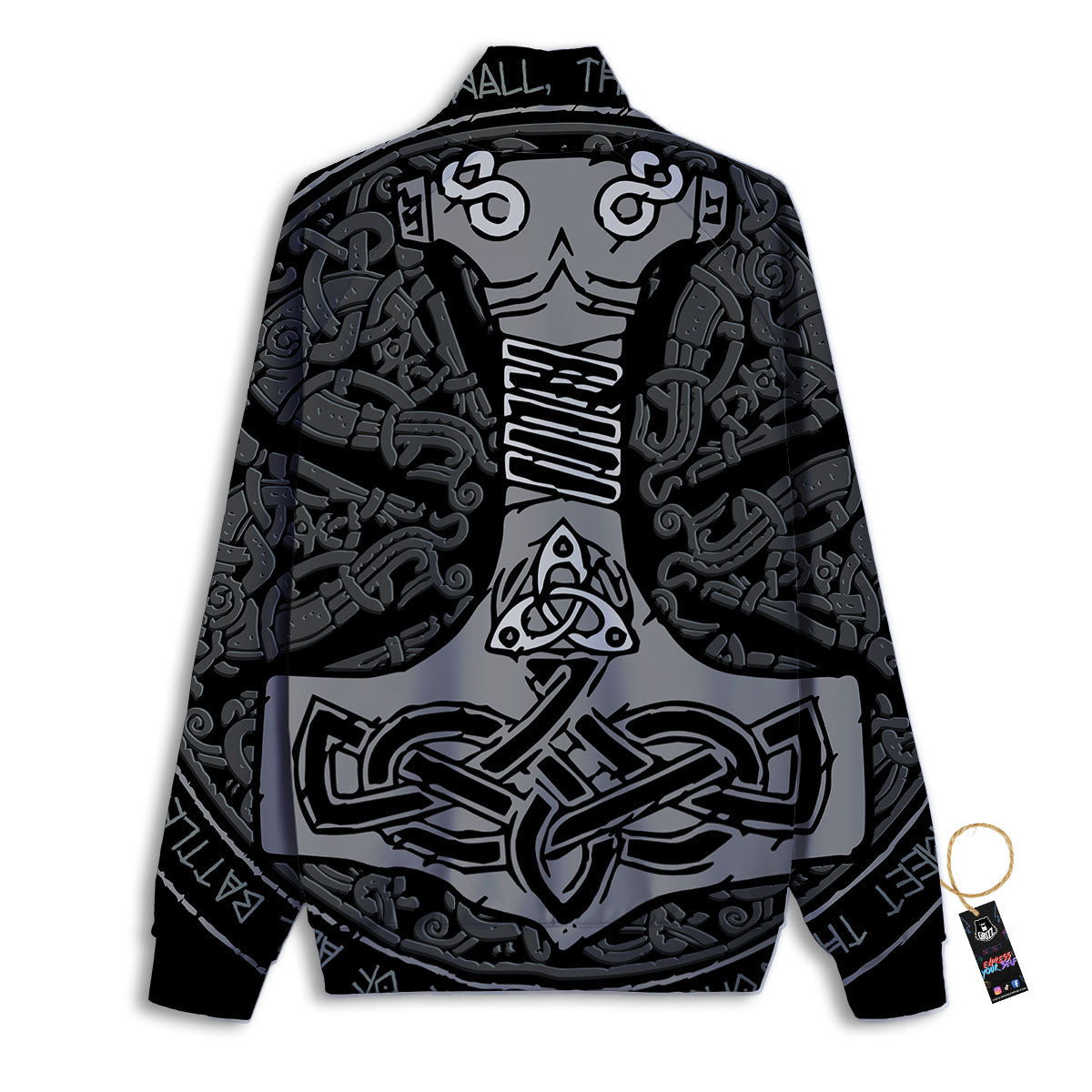 Runes Scandinavian And Mjolnir Print Track Jacket-grizzshop