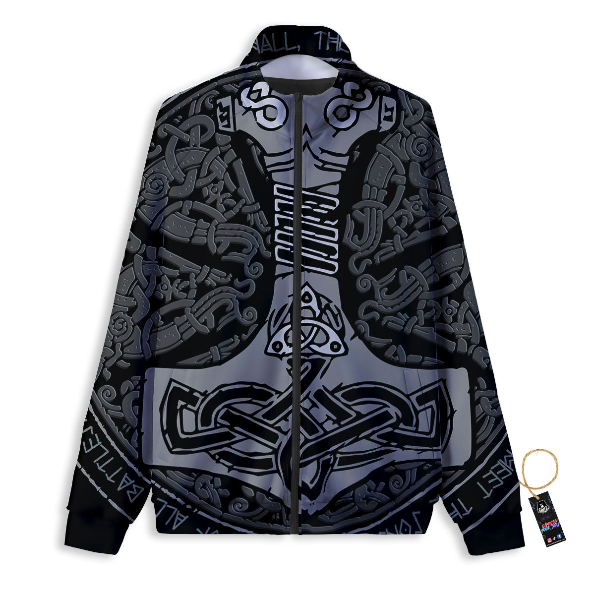 Runes Scandinavian And Mjolnir Print Track Jacket-grizzshop