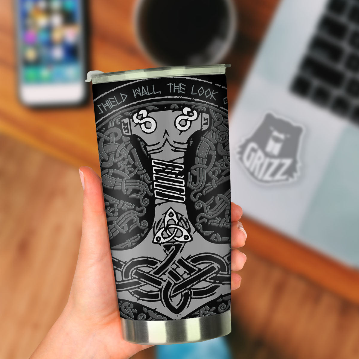 Runes Scandinavian And Mjolnir Print Tumbler-grizzshop