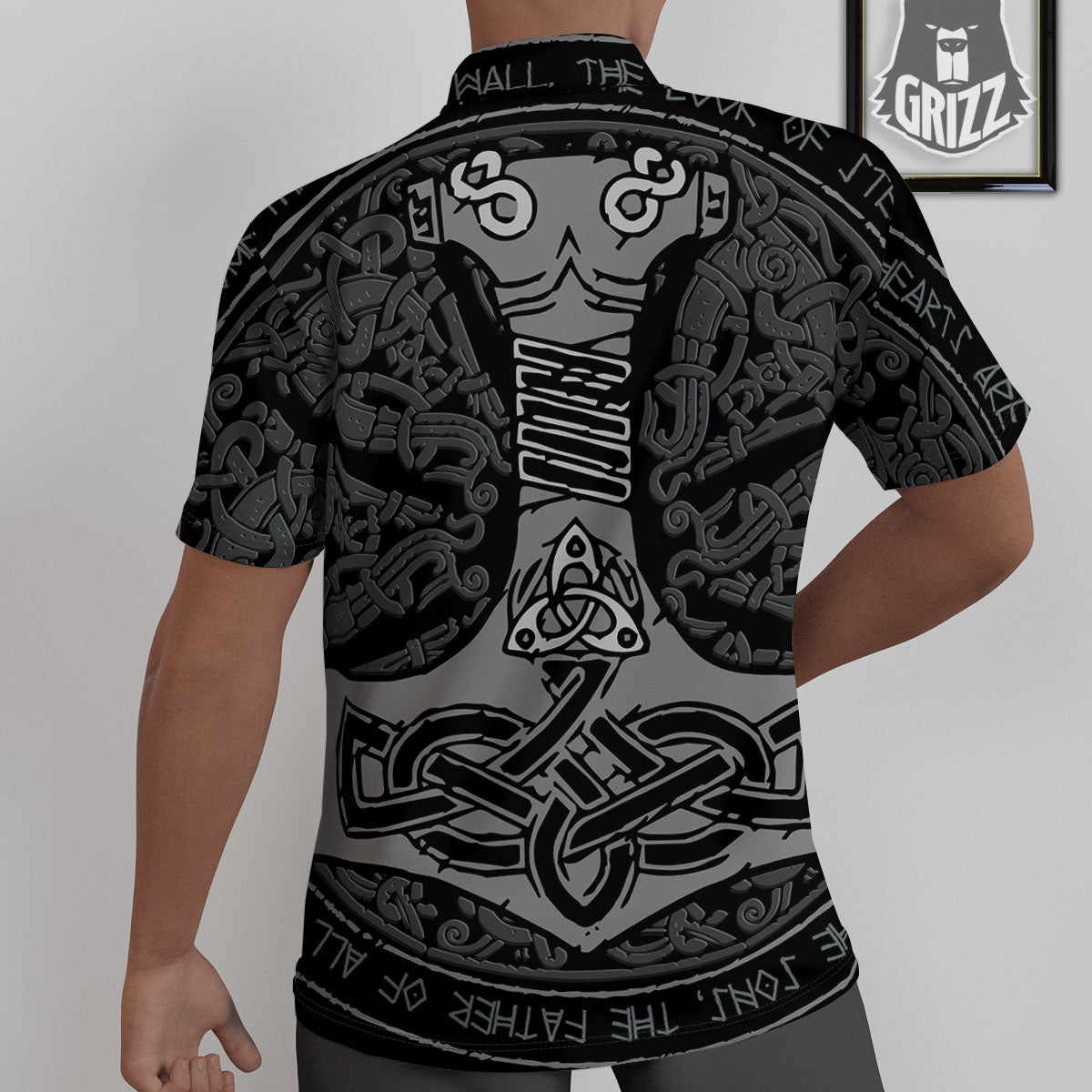 Runes Scandinavian And Mjolnir Print Untucked Shirts-grizzshop