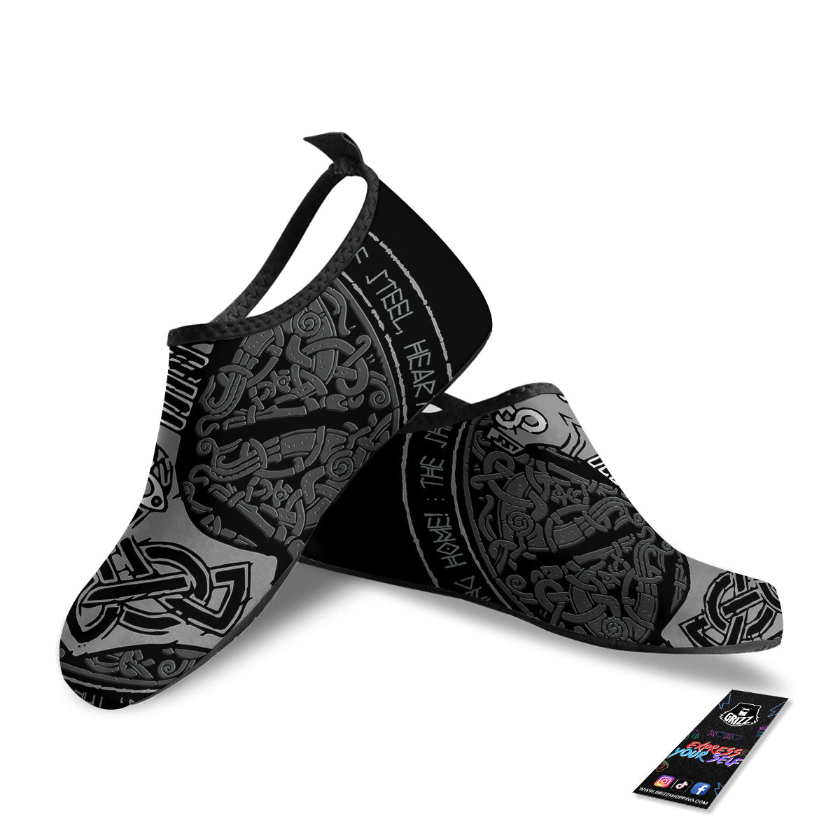 Runes Scandinavian And Mjolnir Print Water Shoes-grizzshop