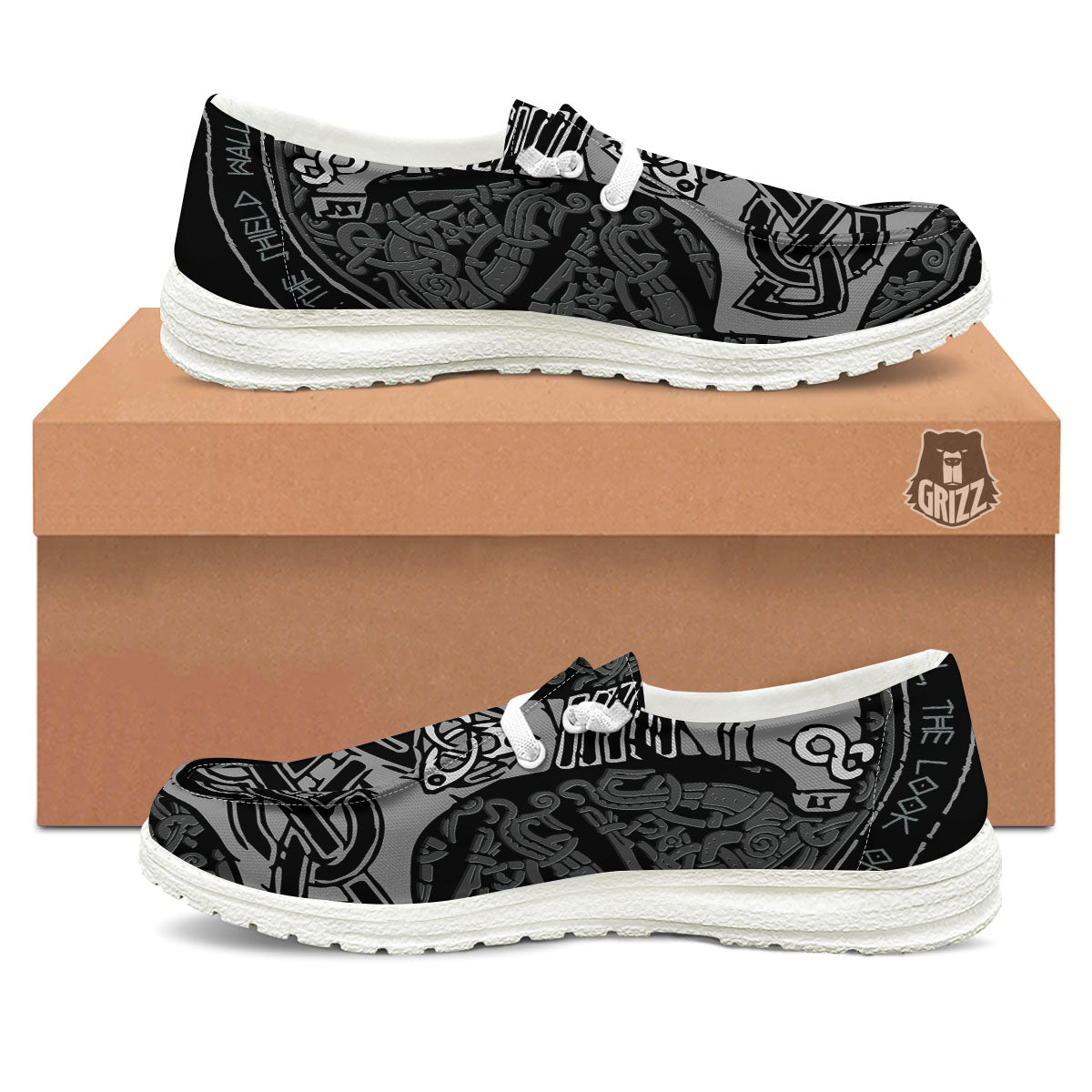 Runes Scandinavian And Mjolnir Print White Loafers-grizzshop
