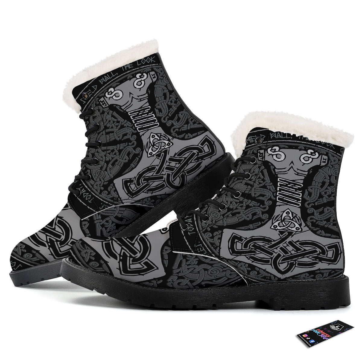 Runes Scandinavian And Mjolnir Print Winter Boots-grizzshop