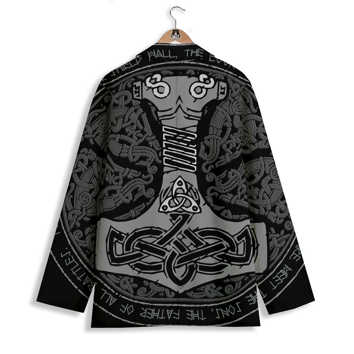 Runes Scandinavian And Mjolnir Print Women's Blazer-grizzshop