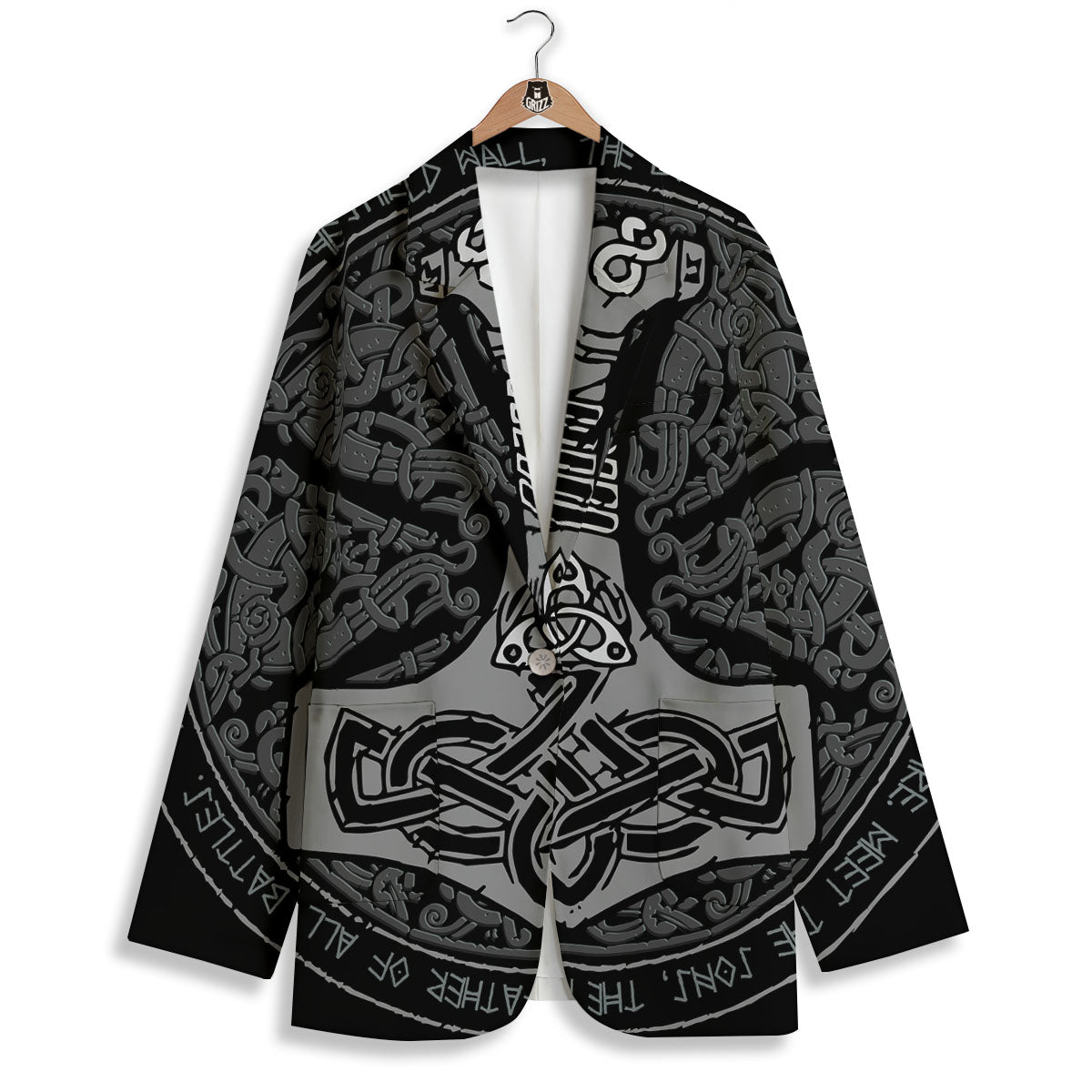 Runes Scandinavian And Mjolnir Print Women's Blazer-grizzshop