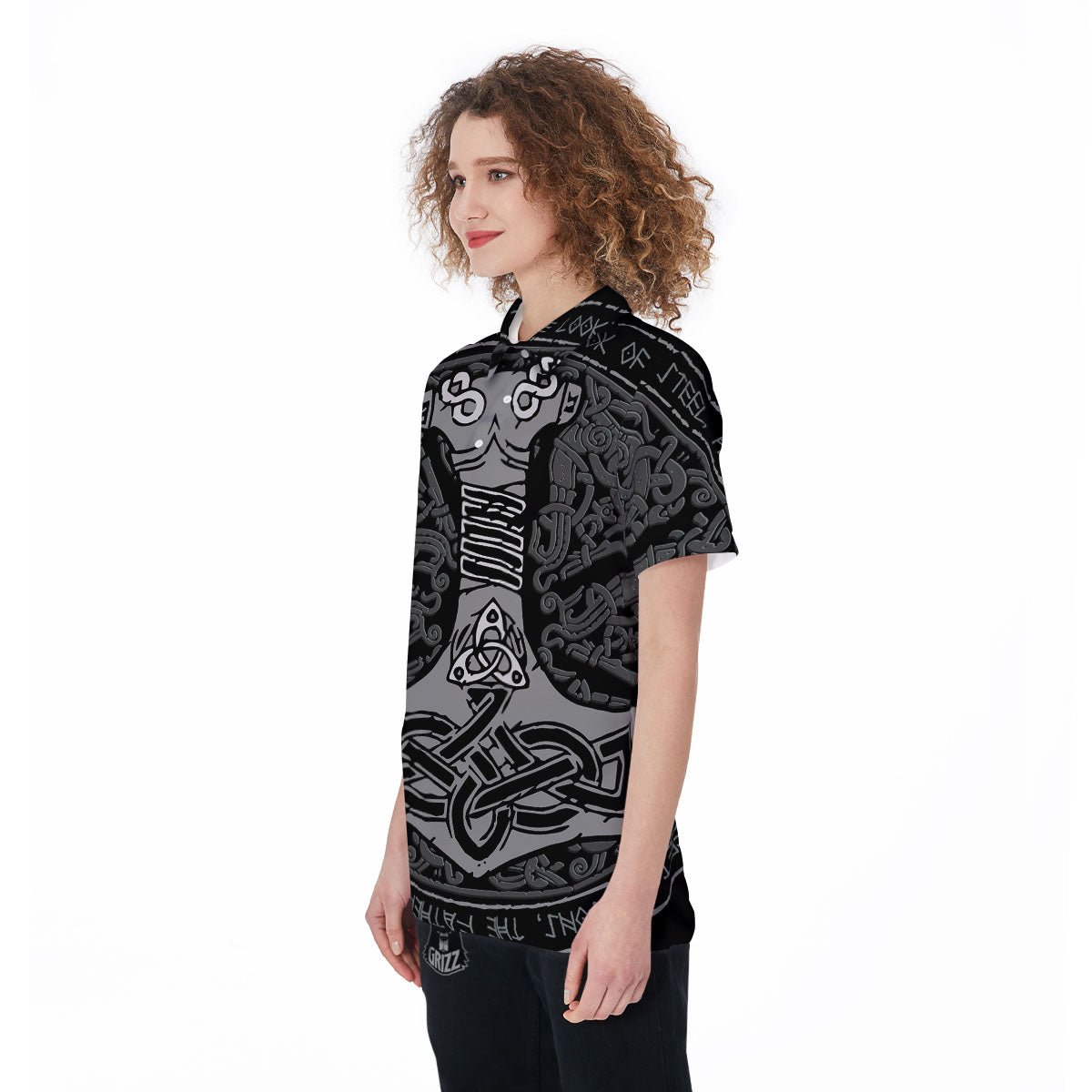 Runes Scandinavian And Mjolnir Print Women's Golf Shirts-grizzshop