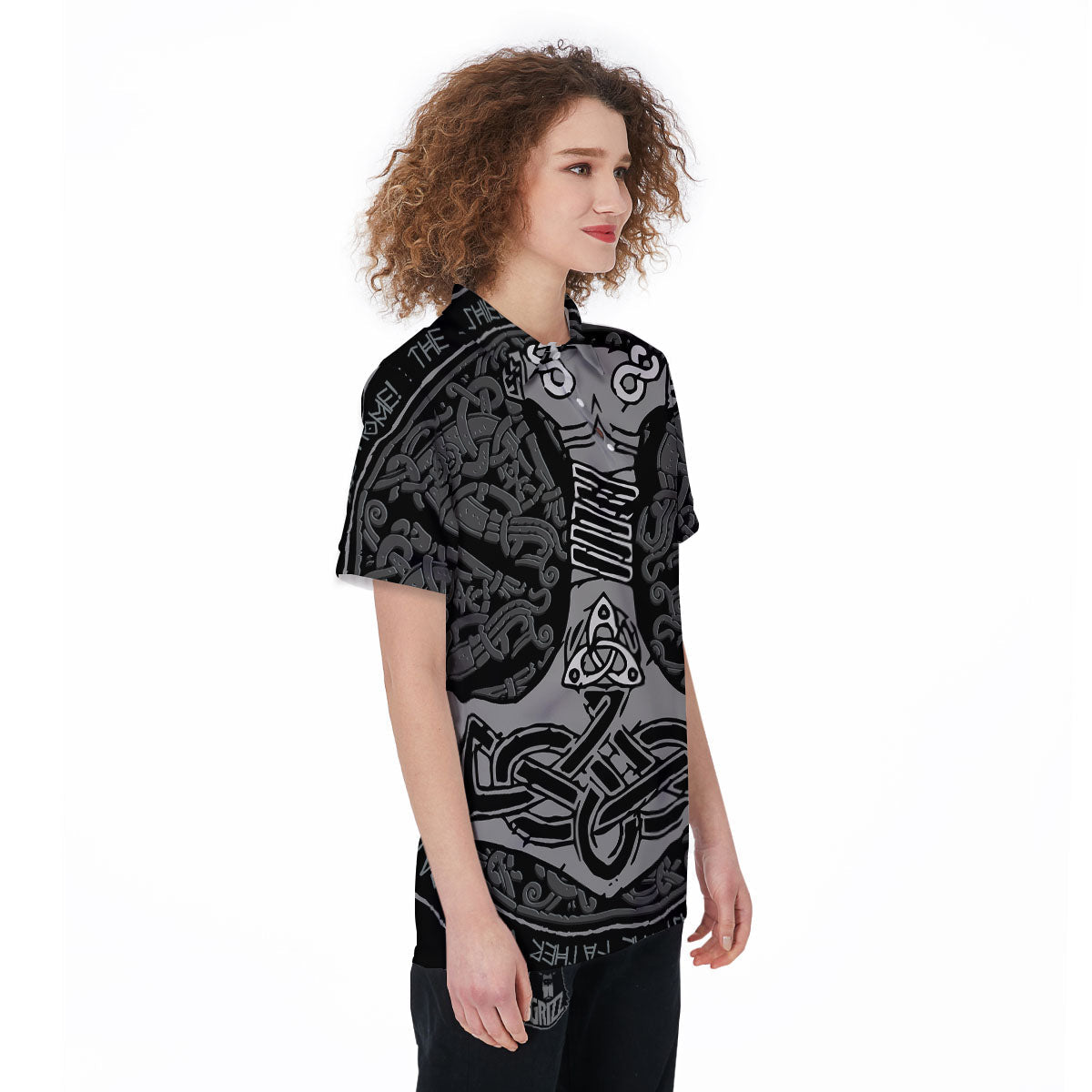 Runes Scandinavian And Mjolnir Print Women's Golf Shirts-grizzshop