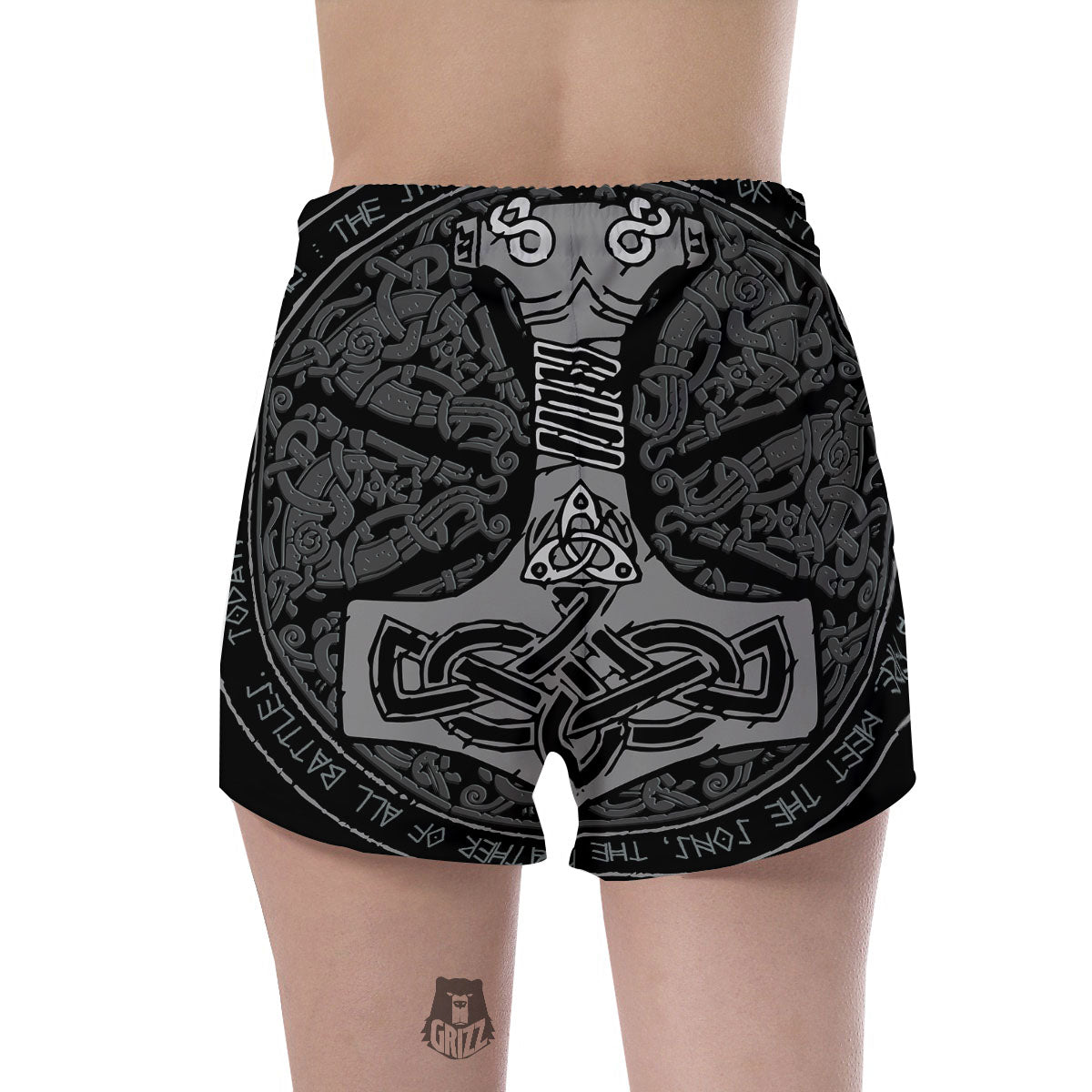 Runes Scandinavian And Mjolnir Print Women's Shorts-grizzshop