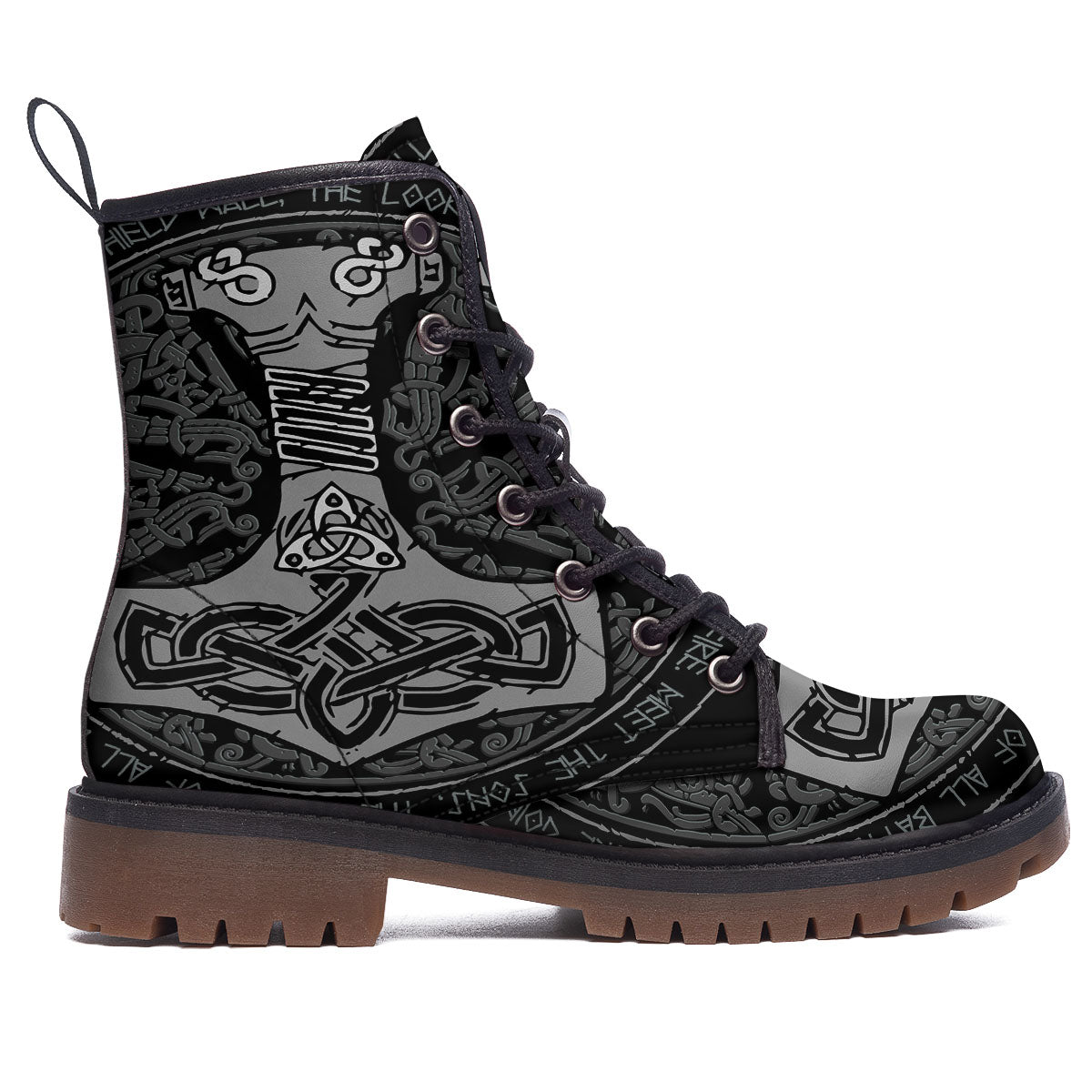 Runes Scandinavian And Mjolnir Print Work Boots-grizzshop