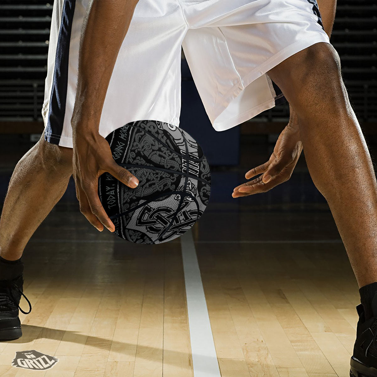 Runes Scandinavian And Mjolnir Print Basketball