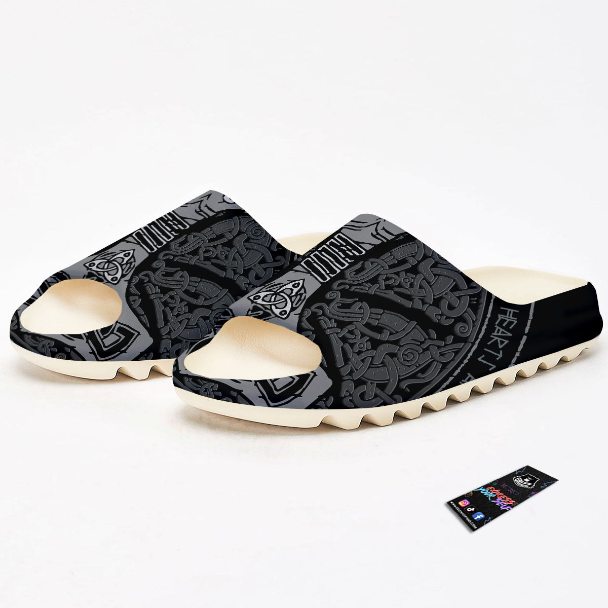 Runes Scandinavian And Mjolnir Print Sandals-grizzshop