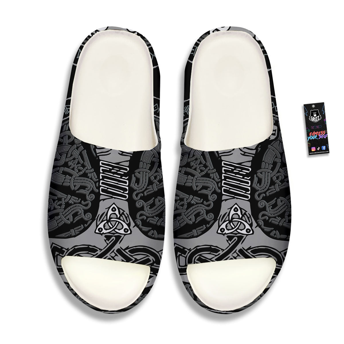 Runes Scandinavian And Mjolnir Print Sandals-grizzshop