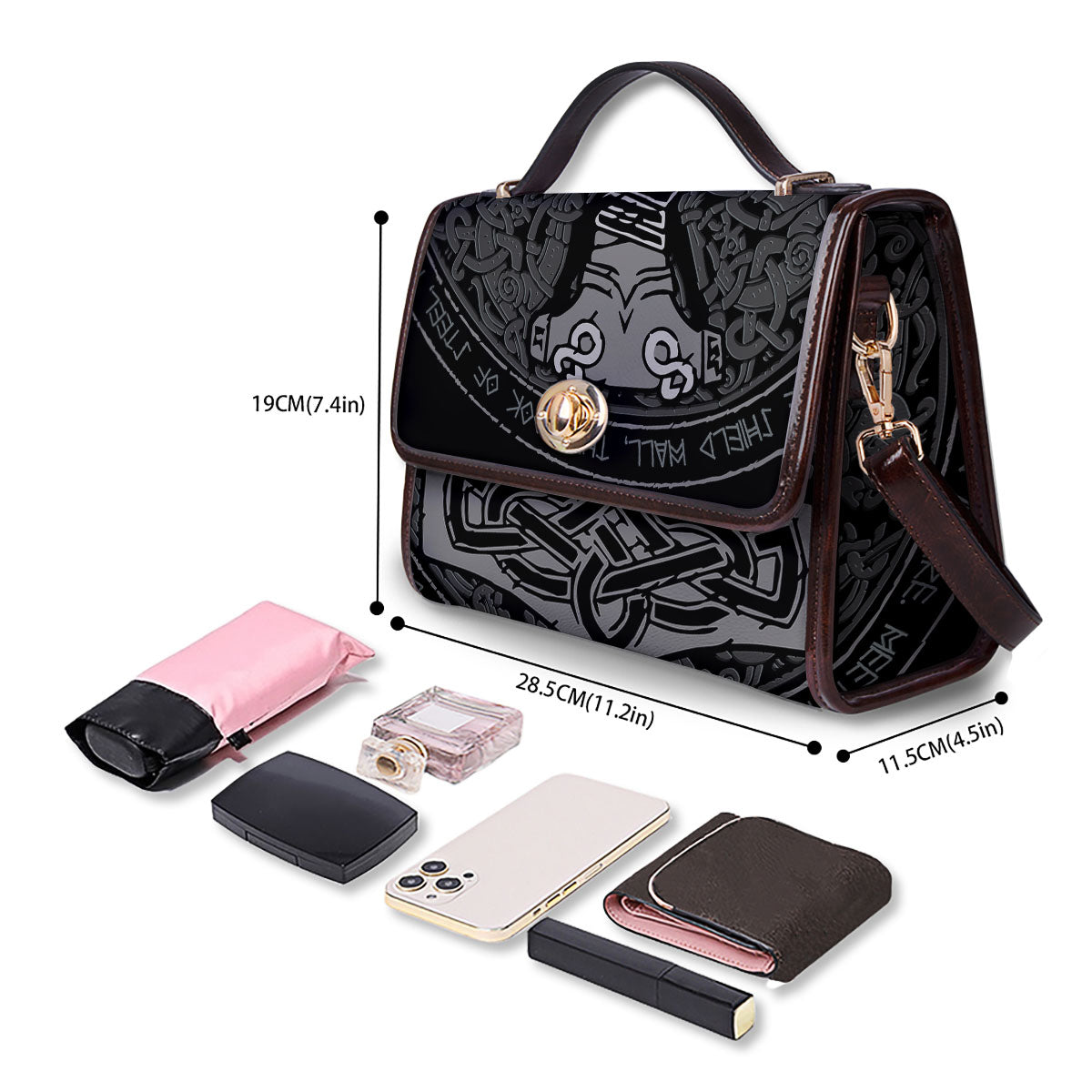 Runes Scandinavian And Mjolnir Print Women's Satchel Bag