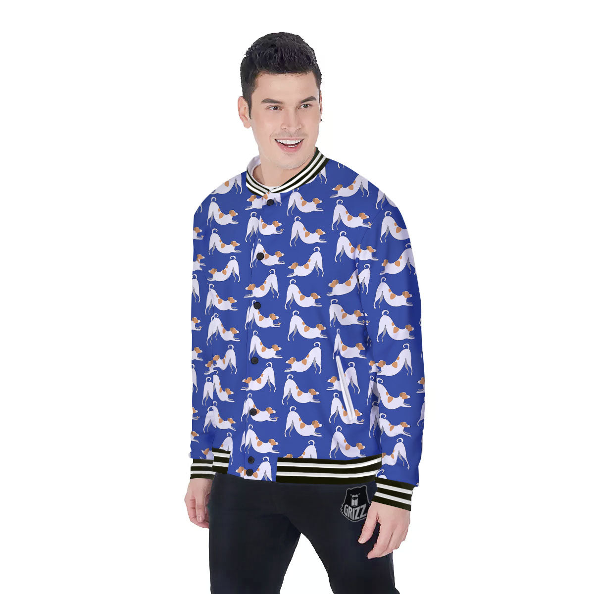 Russell Terrier Blue Jack Print Pattern Baseball Jacket-grizzshop