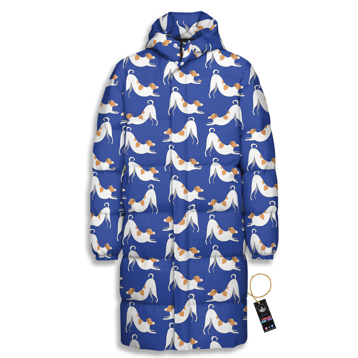 Russell Terrier Blue Jack Print Pattern Long Down Jacket-grizzshop