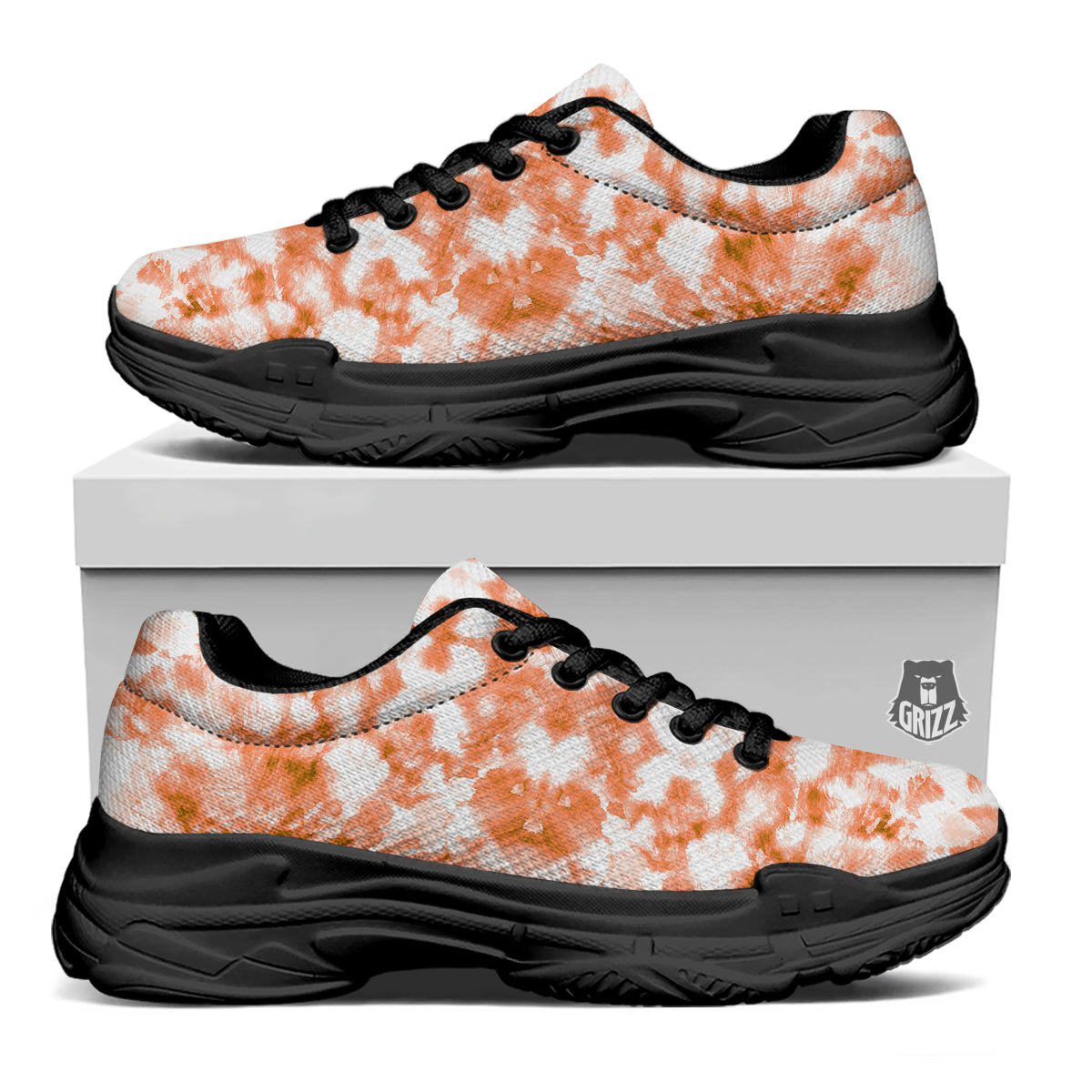 Rusty Tie Dye Orange Watercolor Print Black Chunky Shoes-grizzshop