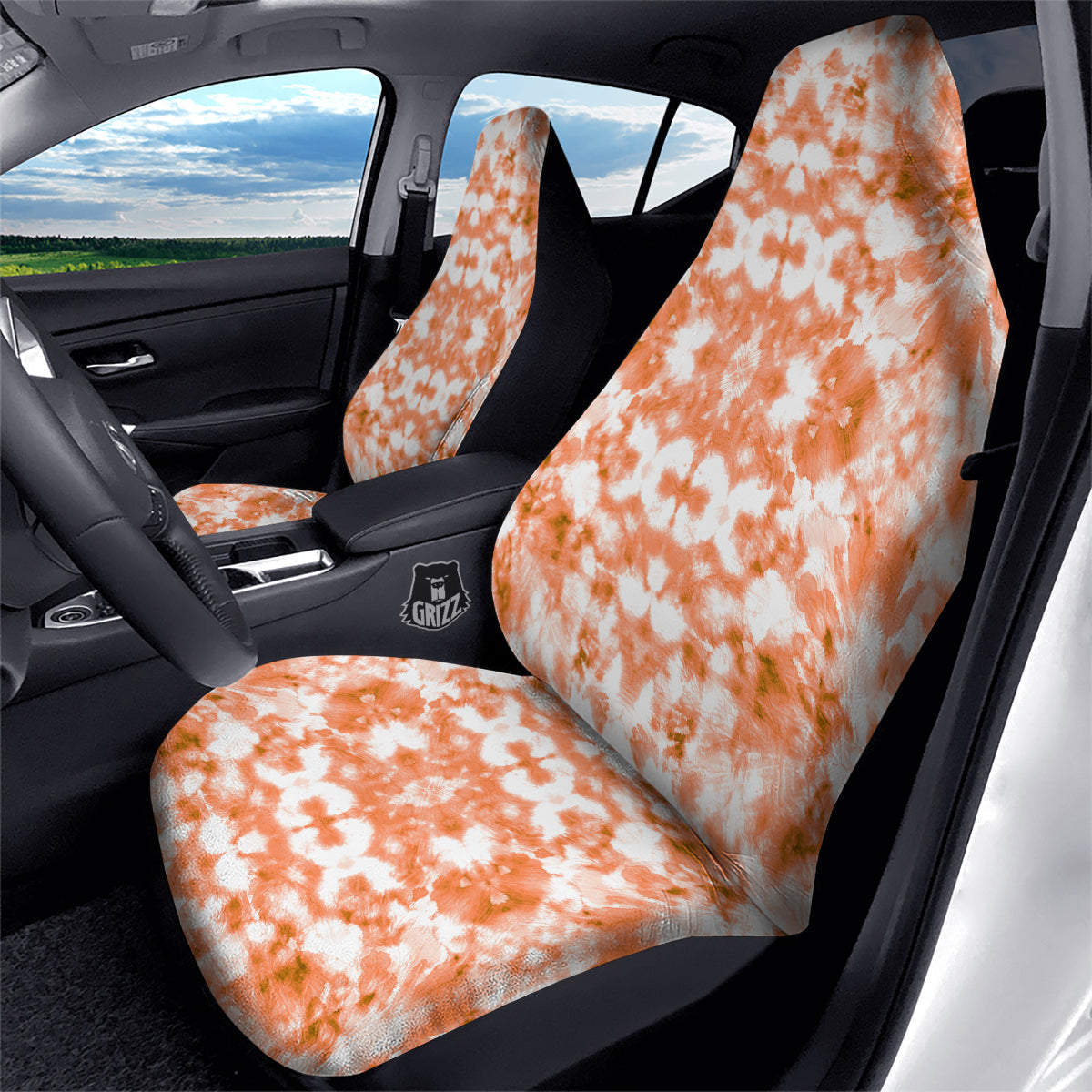 Rusty Tie Dye Orange Watercolor Print Car Seat Covers-grizzshop