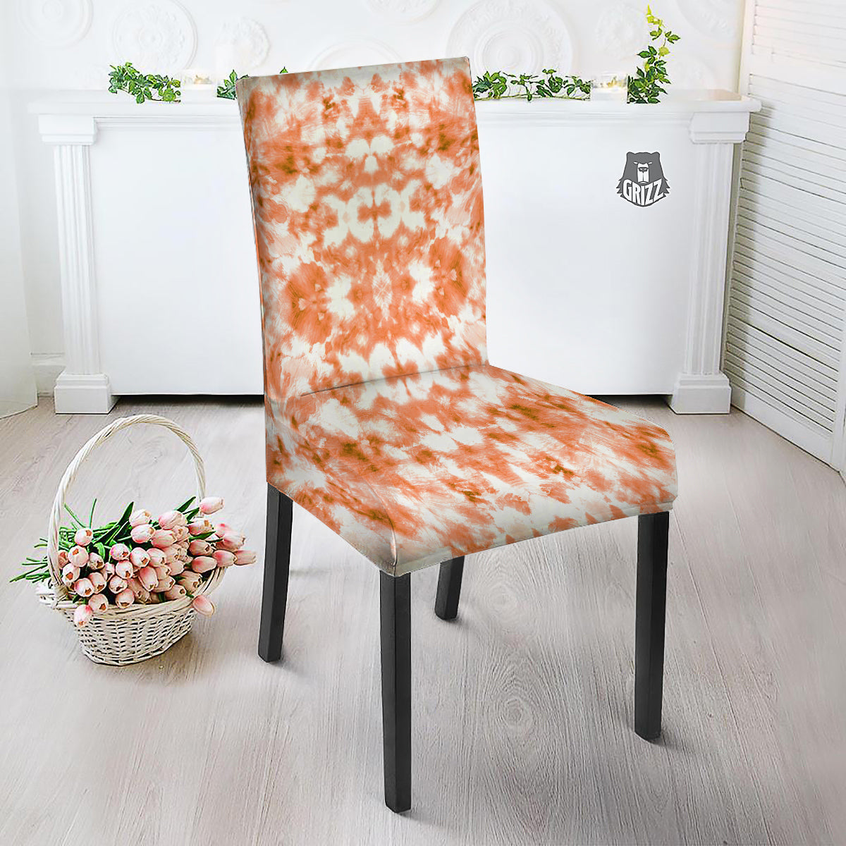 Rusty Tie Dye Orange Watercolor Print Dining Chair Slipcover-grizzshop